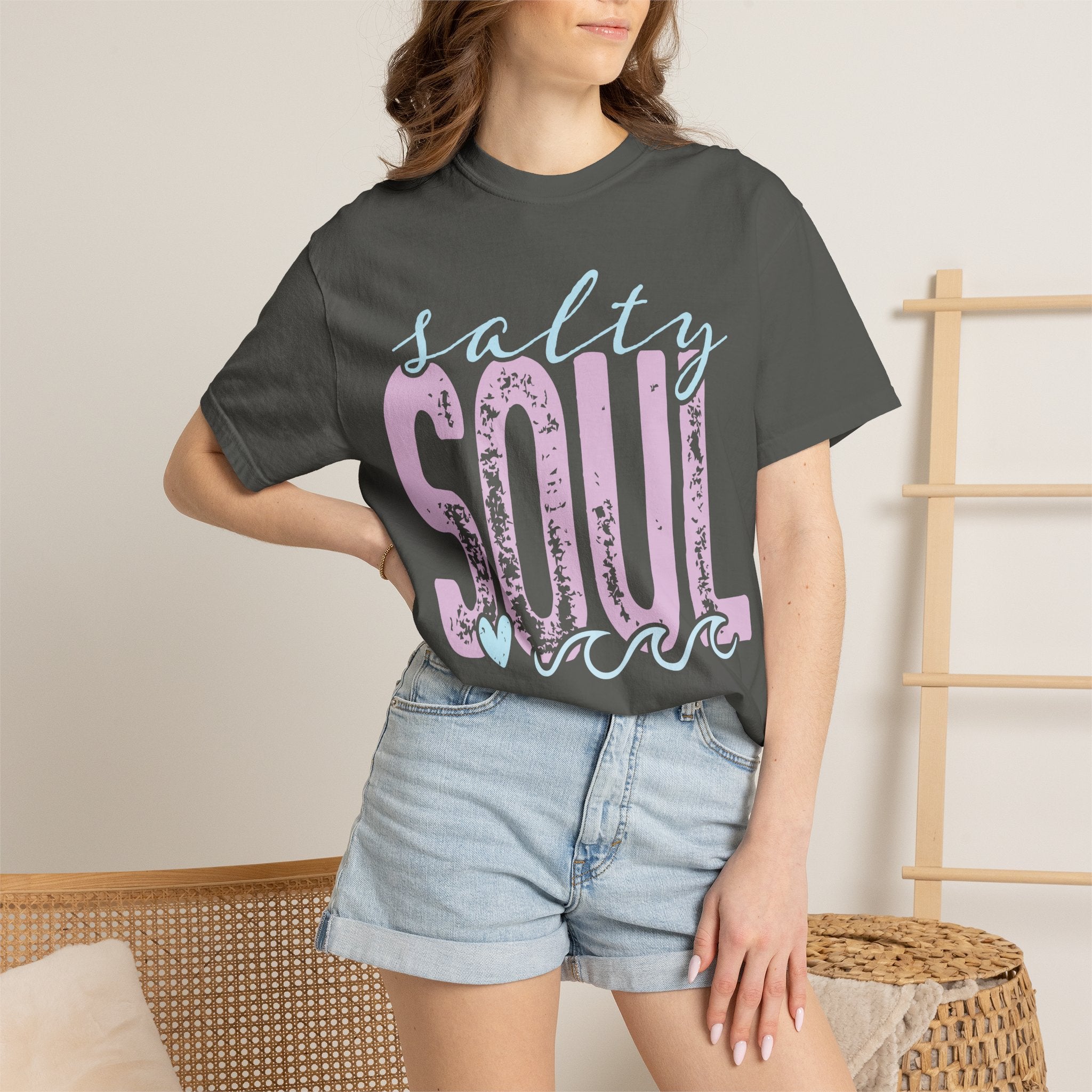 Salty Soul T-shirt | beachy seaside design, script & distressed letters