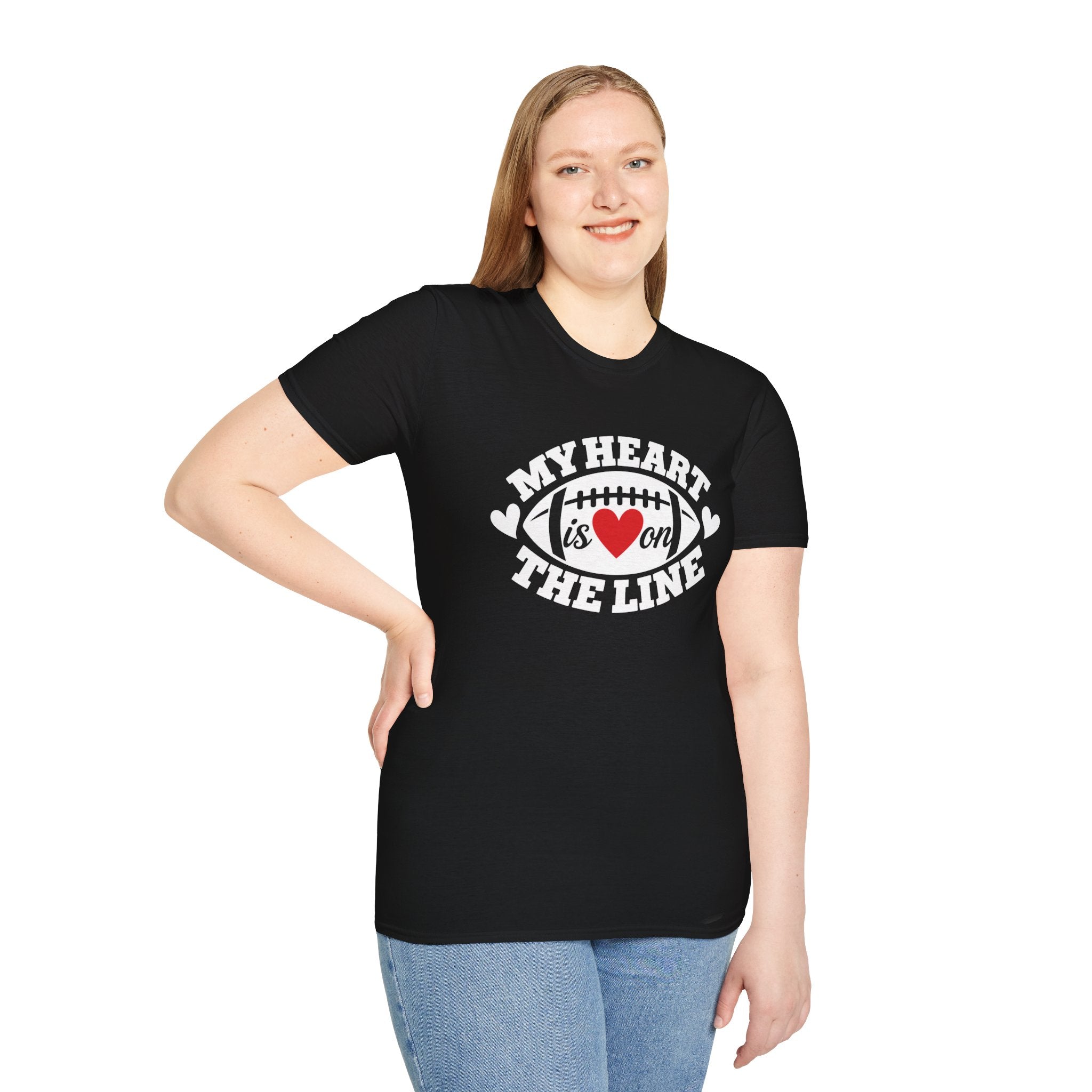 My Heart Is On The Line Football T-Shirt — Heart & Football Fan Tee