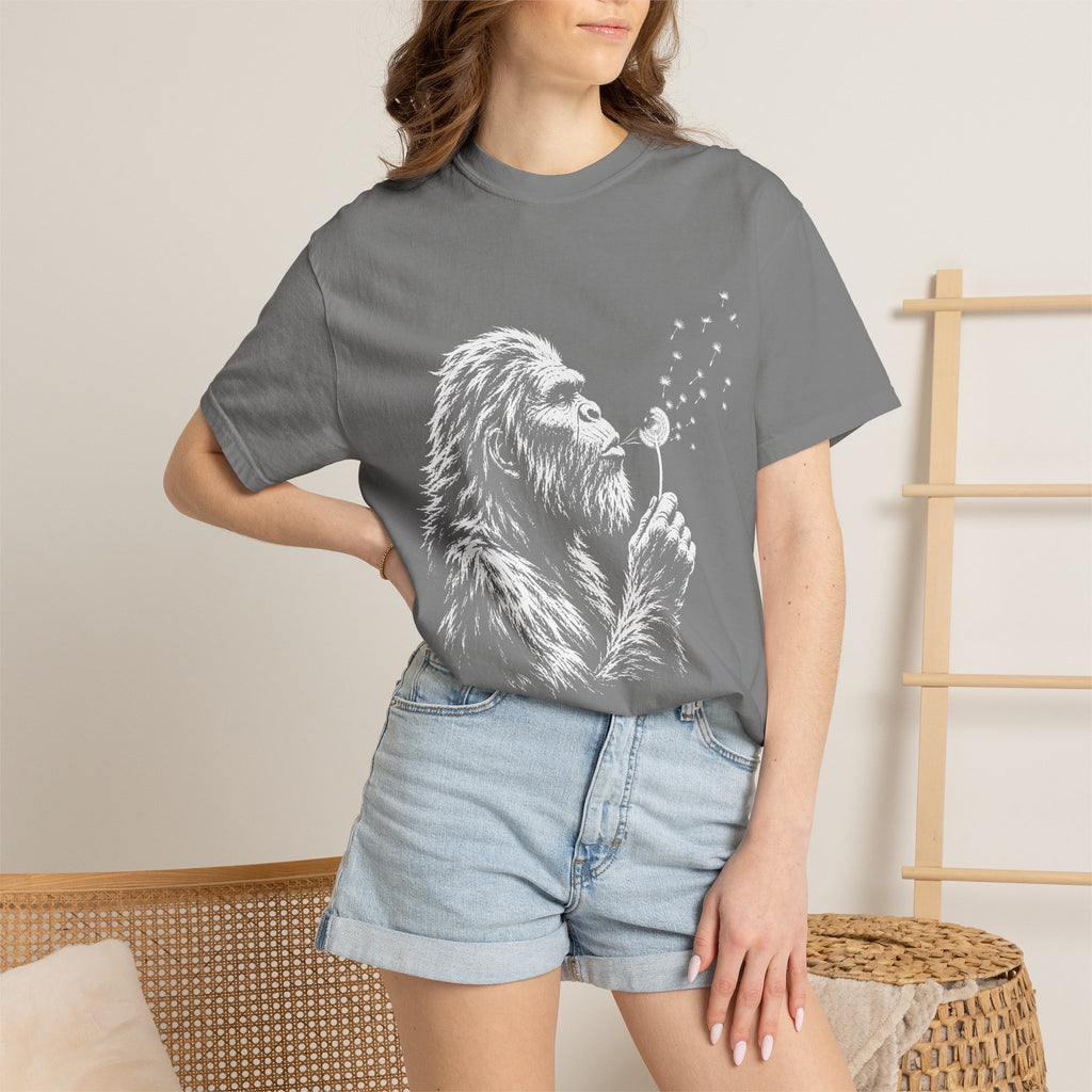 Bigfoot Dandelion T-Shirt — Whimsical Sasquatch Graphic Tee
