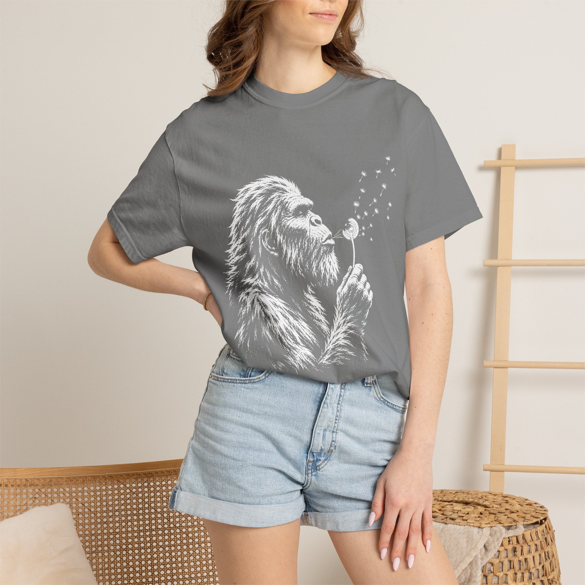 Bigfoot Dandelion T-Shirt — Whimsical Sasquatch Graphic Tee