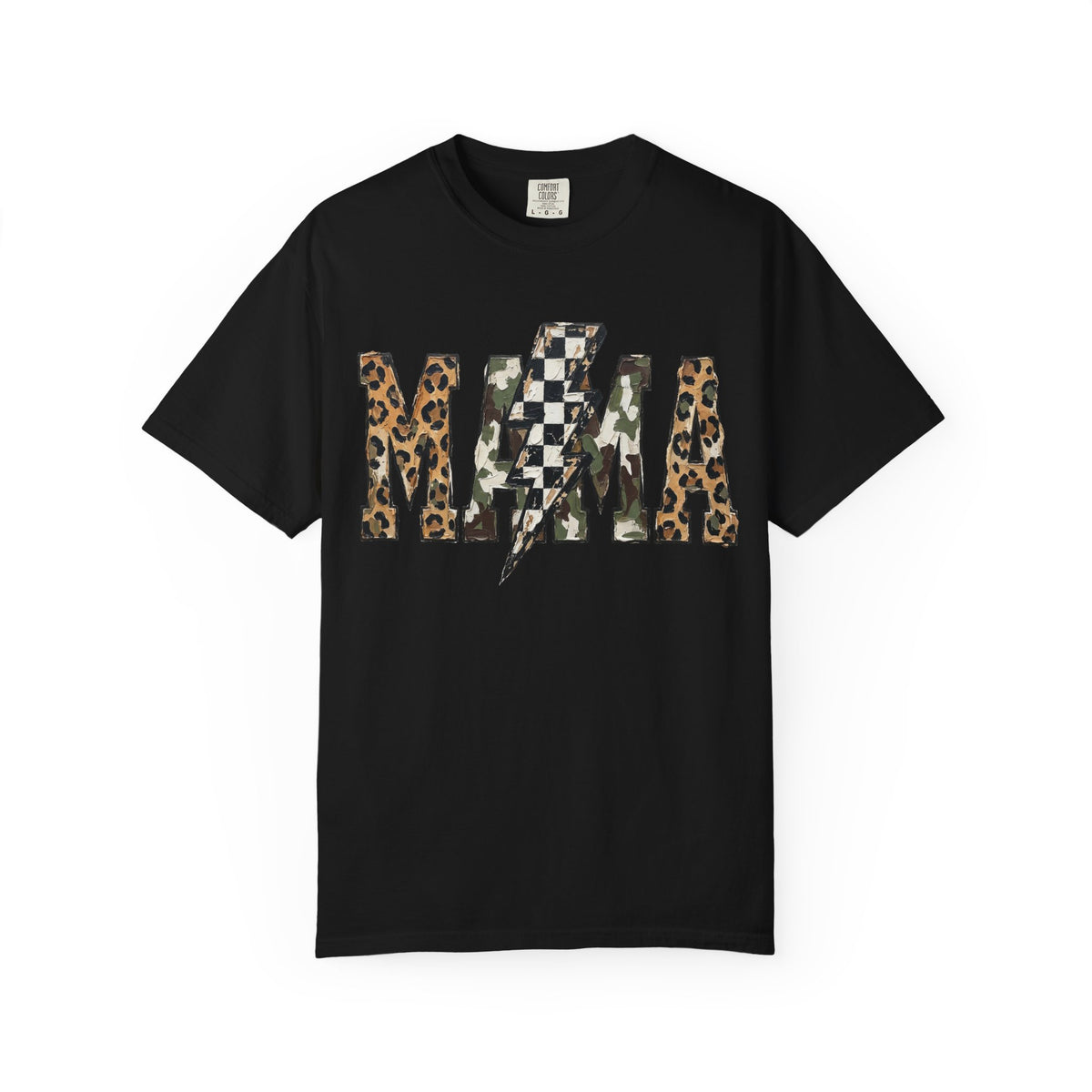 MAMA Lightning Bolt Leopard Check T-Shirt | Mama Tee