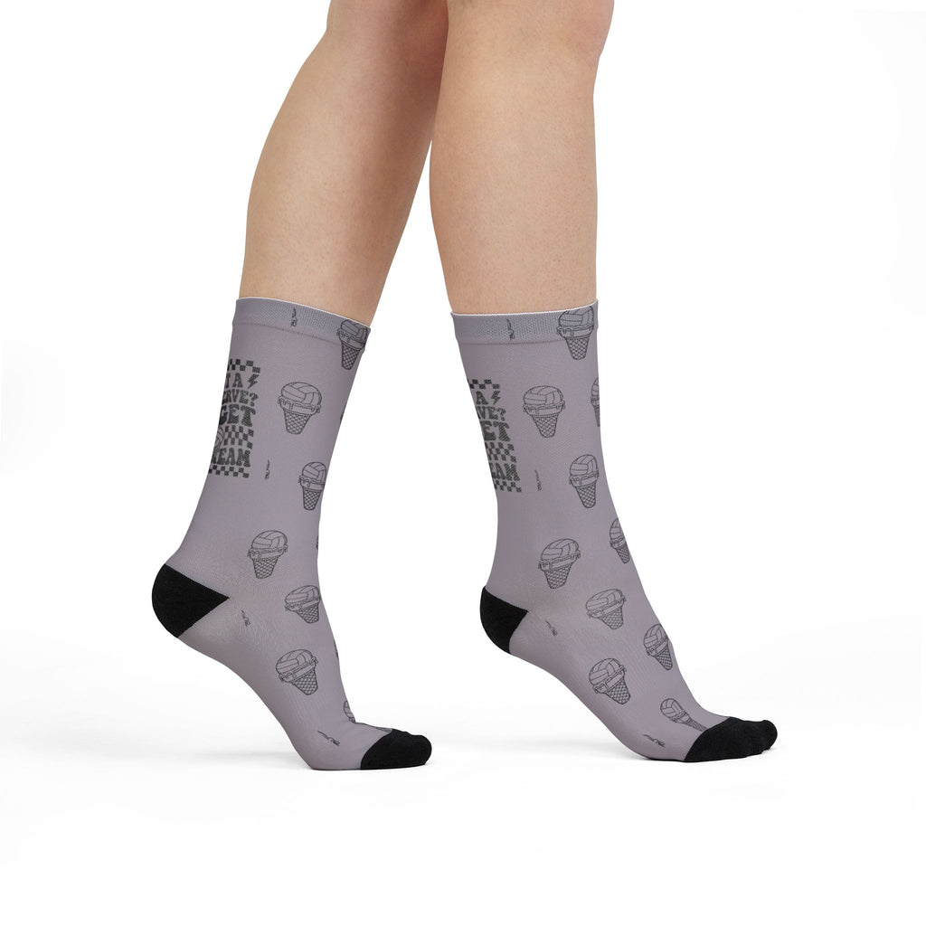 Ice Cream Pattern Crew Socks — "Want a soft serve ? Go Get Ice Cream" Sublimation Socks