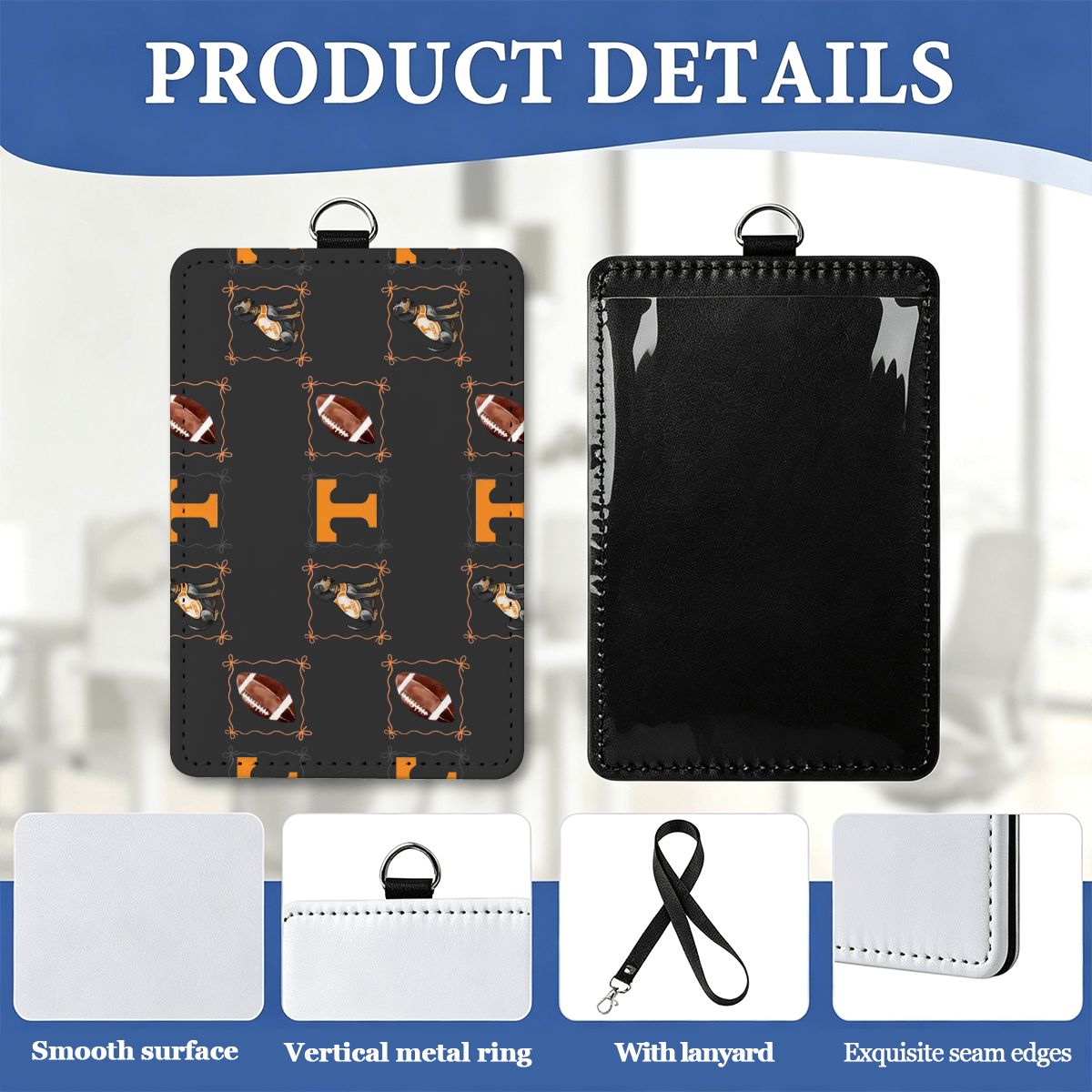 Tennessee Leather ID Badge Holder with Lanyard (Vertical) SmokeyPreppyBow