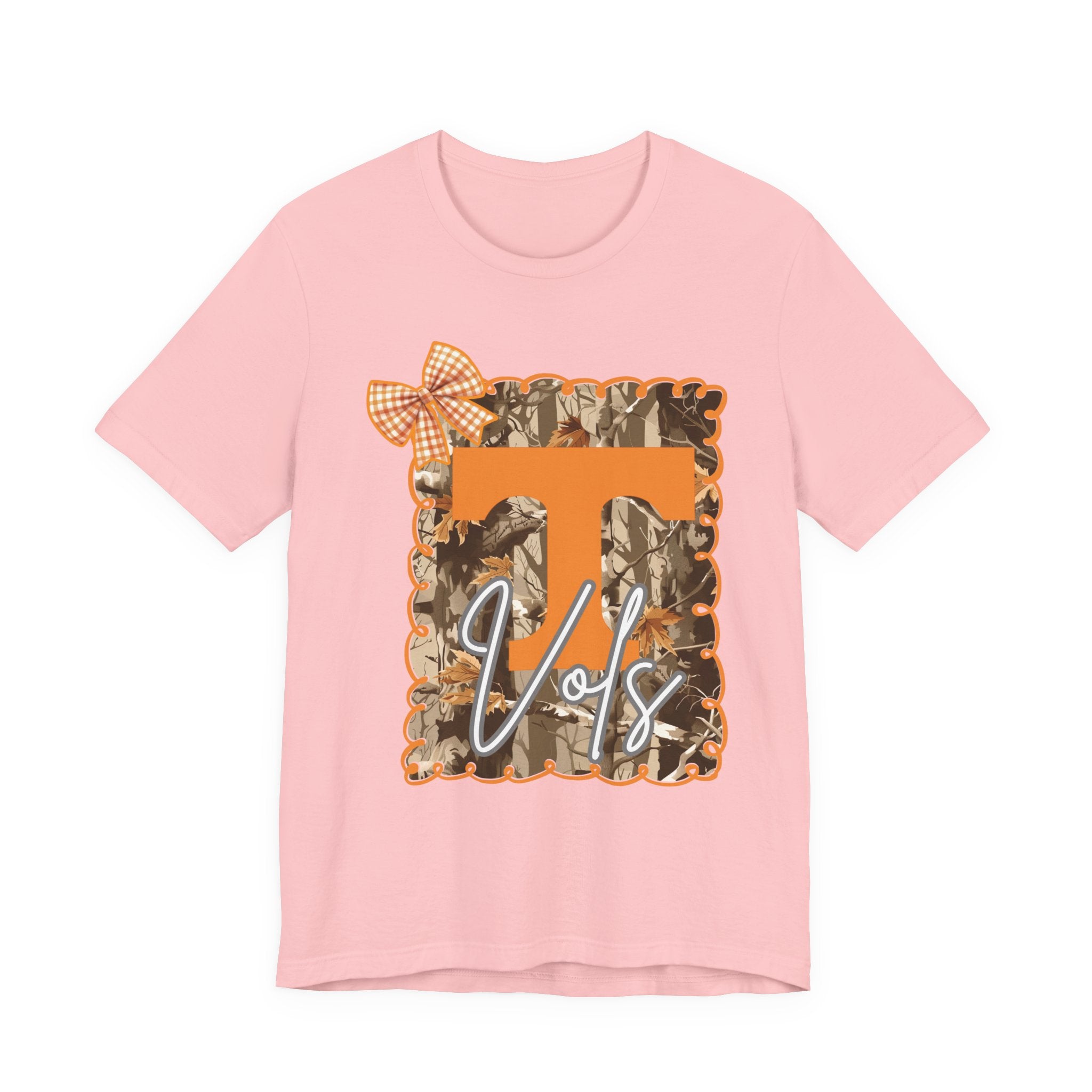 Vols T-Shirt | Orange T monogram, camo frame, gingham bow TN Vols football gift