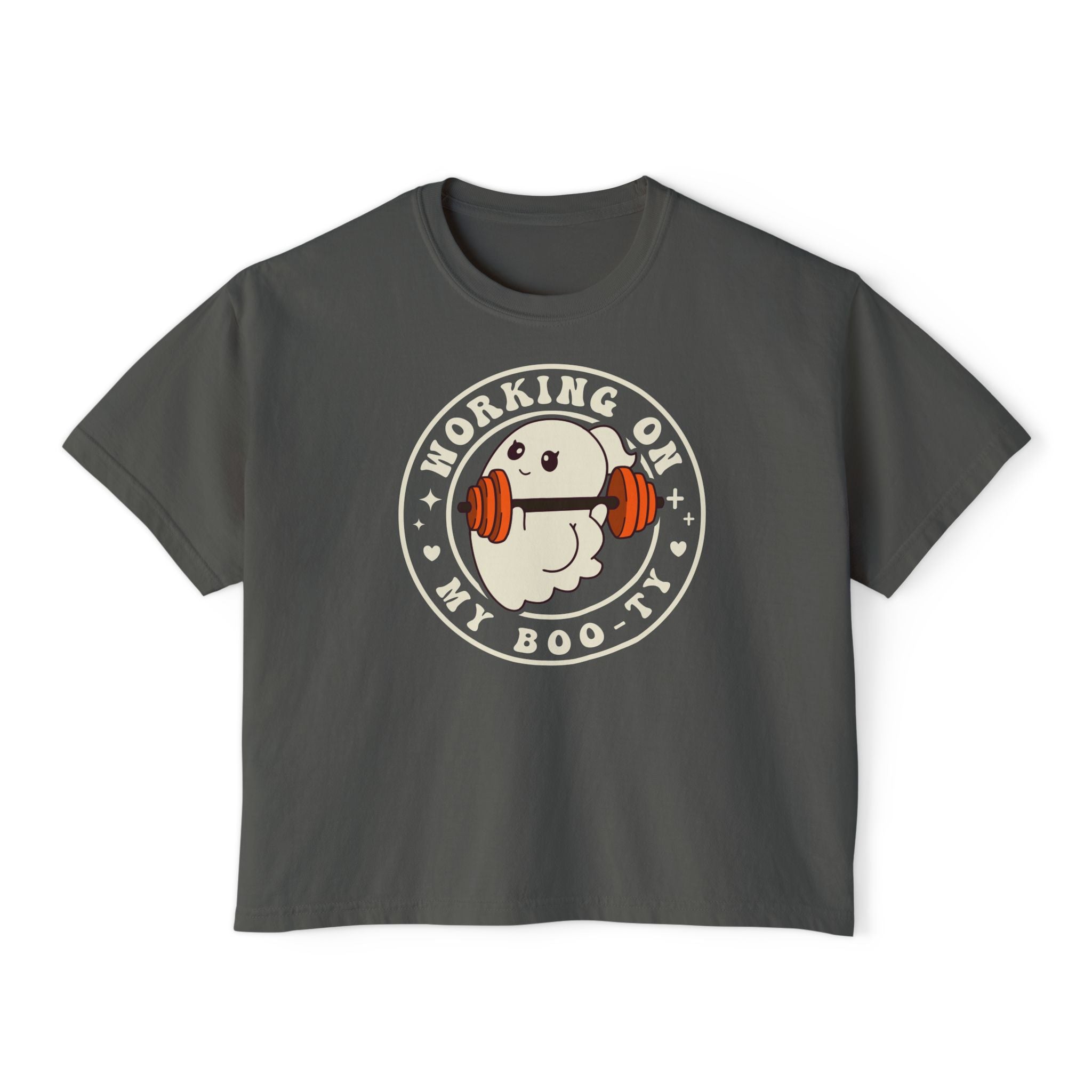 Women's Boxy Tee — Cute 'Working on My Boo-ty Ghost Weightlifting Fitness Shirt