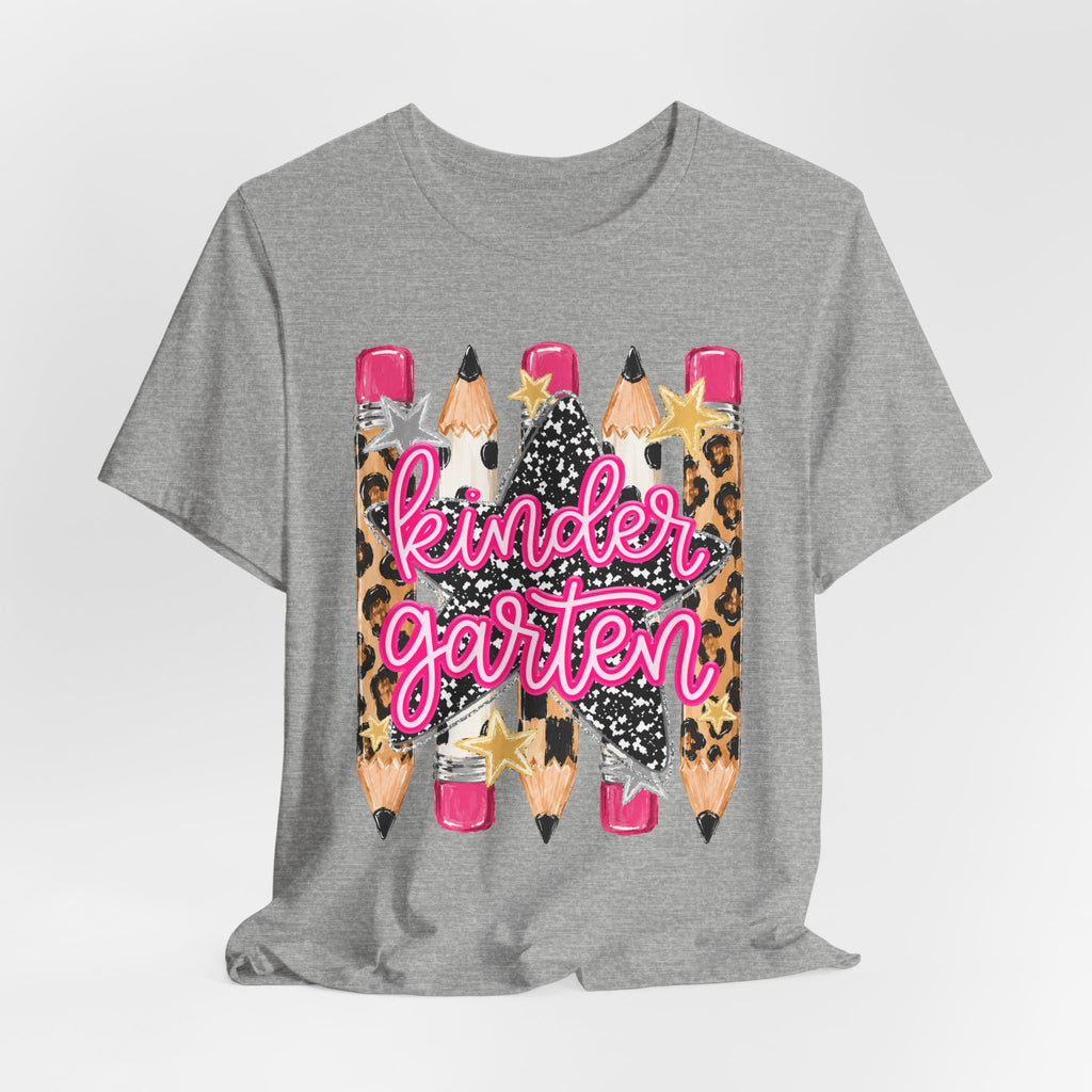 Kindergarten Pencils T-Shirt — Cute Leopard Print School Tee