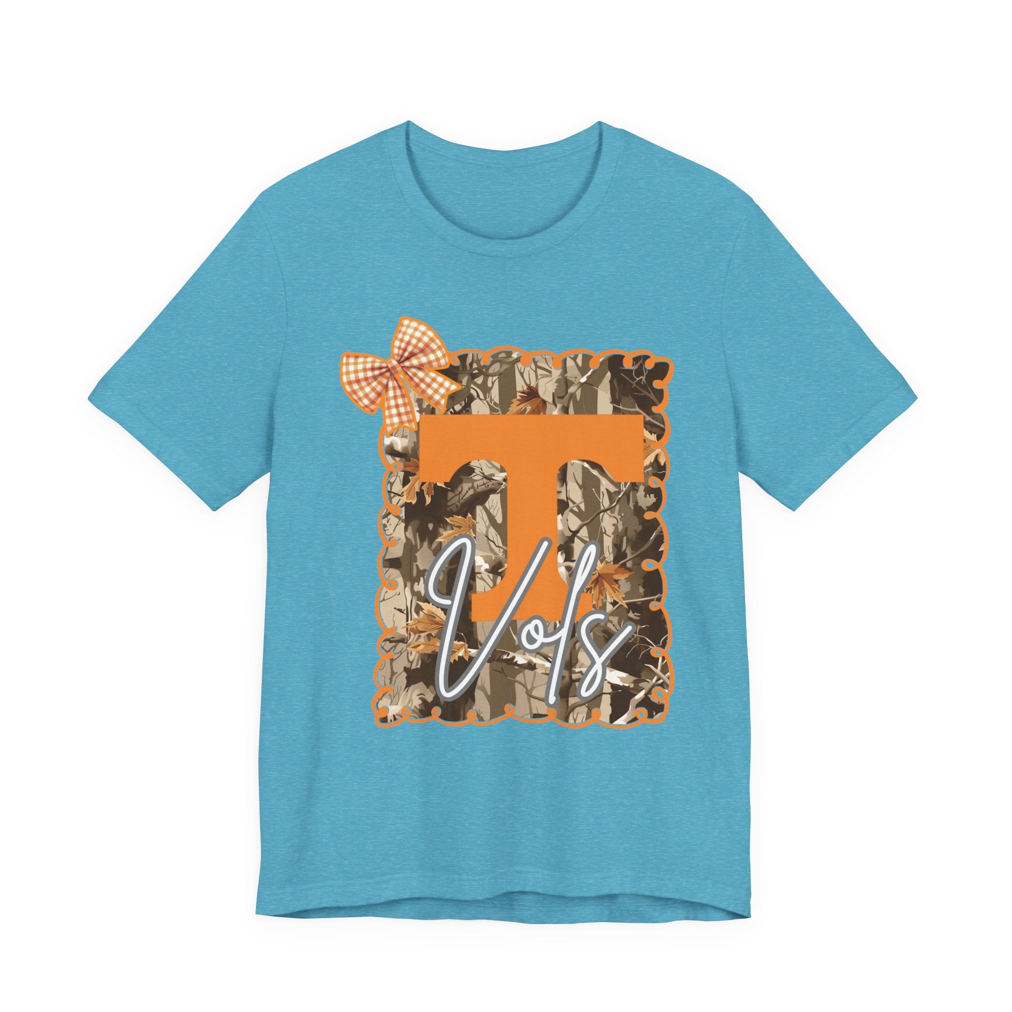 Vols T-Shirt | Orange T monogram, camo frame, gingham bow TN Vols football gift