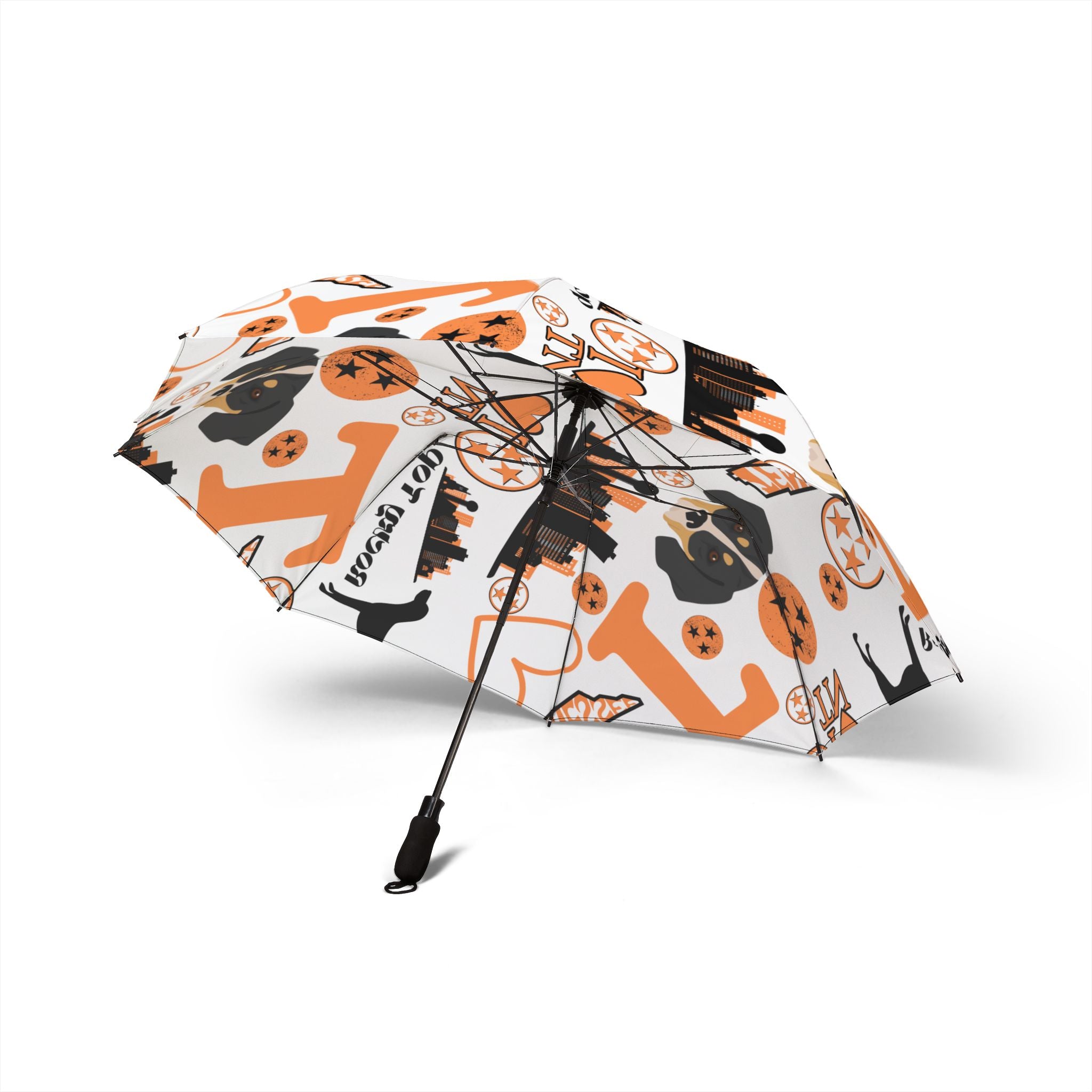 TN Vol lover Foldable Umbrella — Orange Black Pattern, Semi-Automatic Travel Umbrella