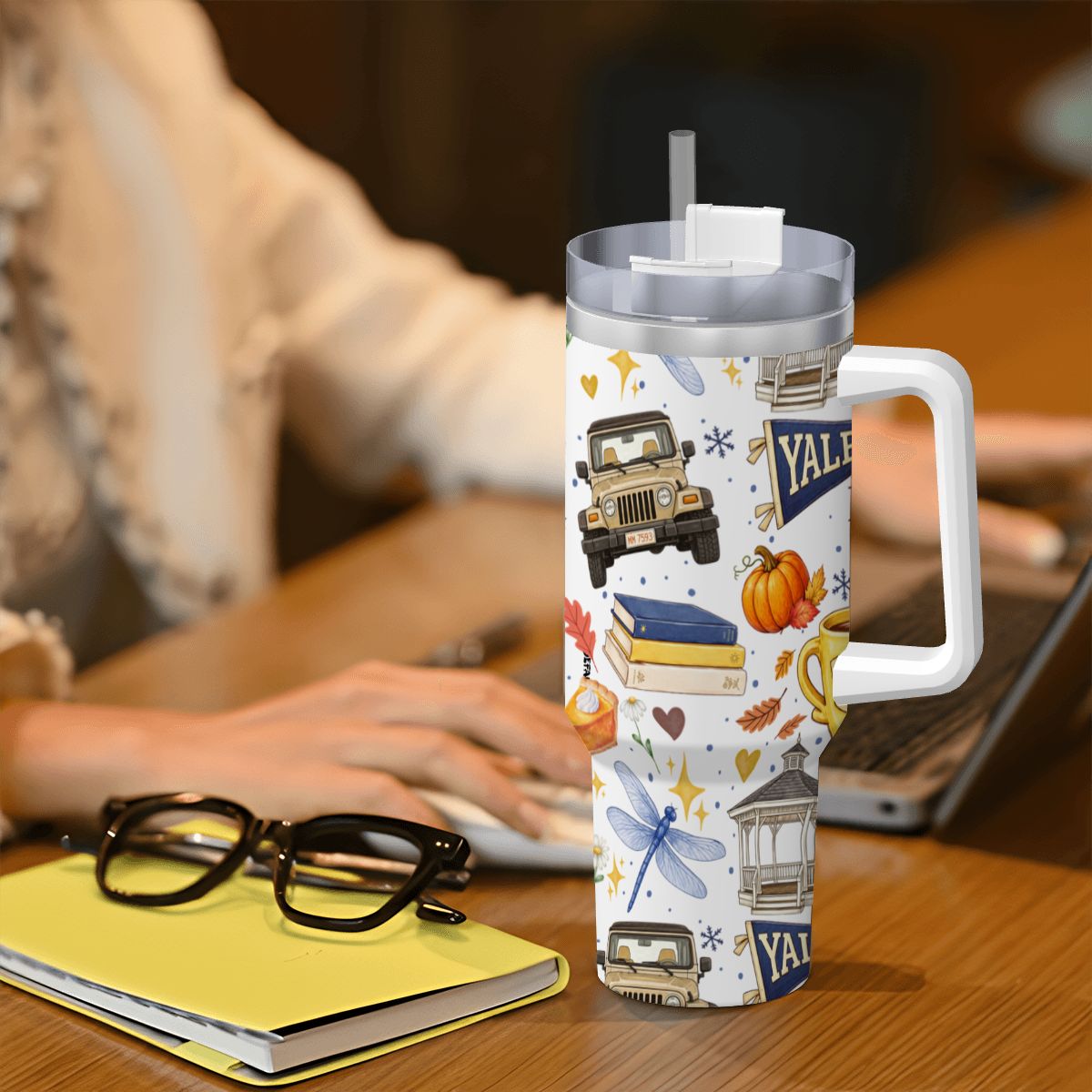Travel Coffee Mug with Handle and Straw Gilmore Girls Stars Hollow(40oz)