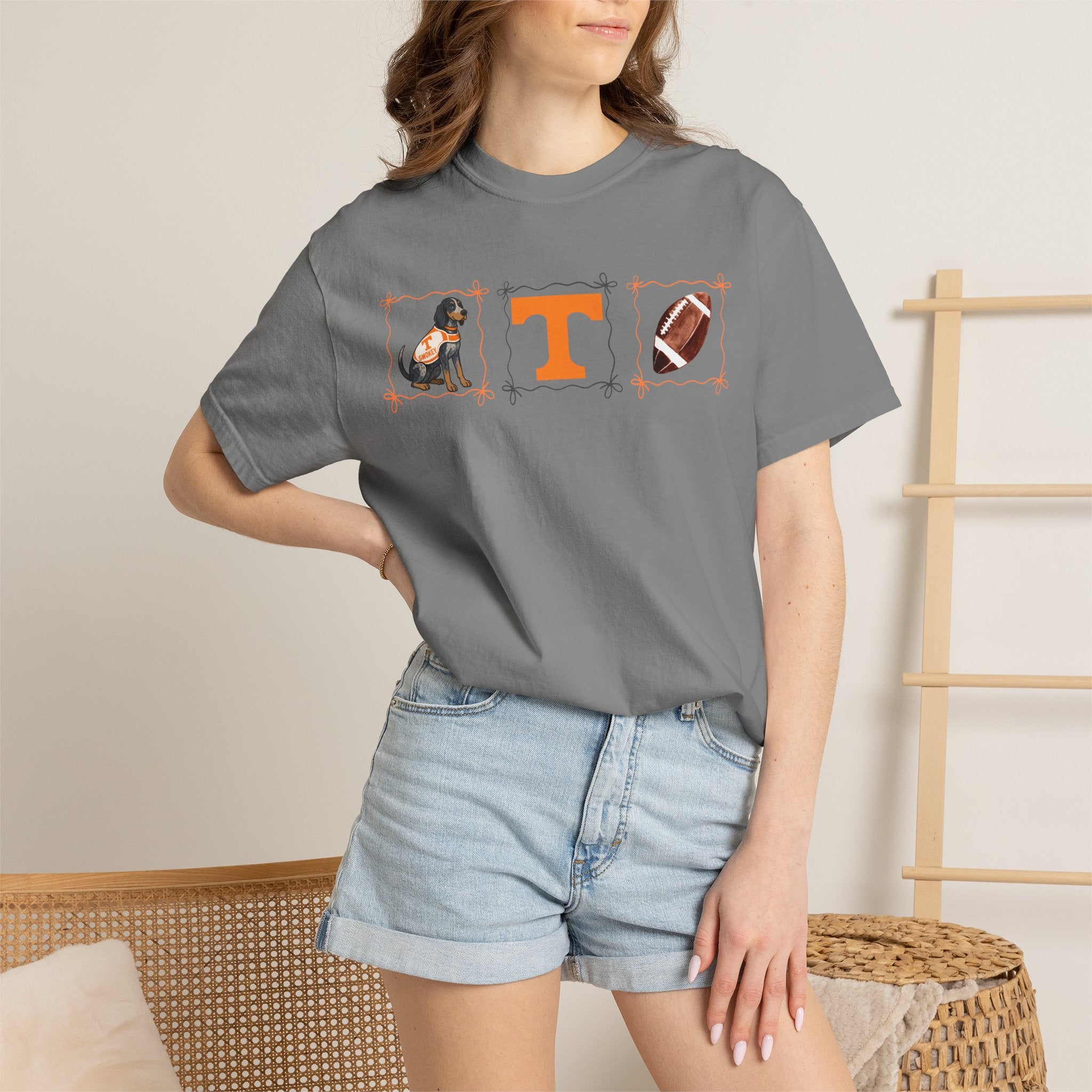 Tennessee Volunteers Dog, 'T', and Football Graphic T-Shirt