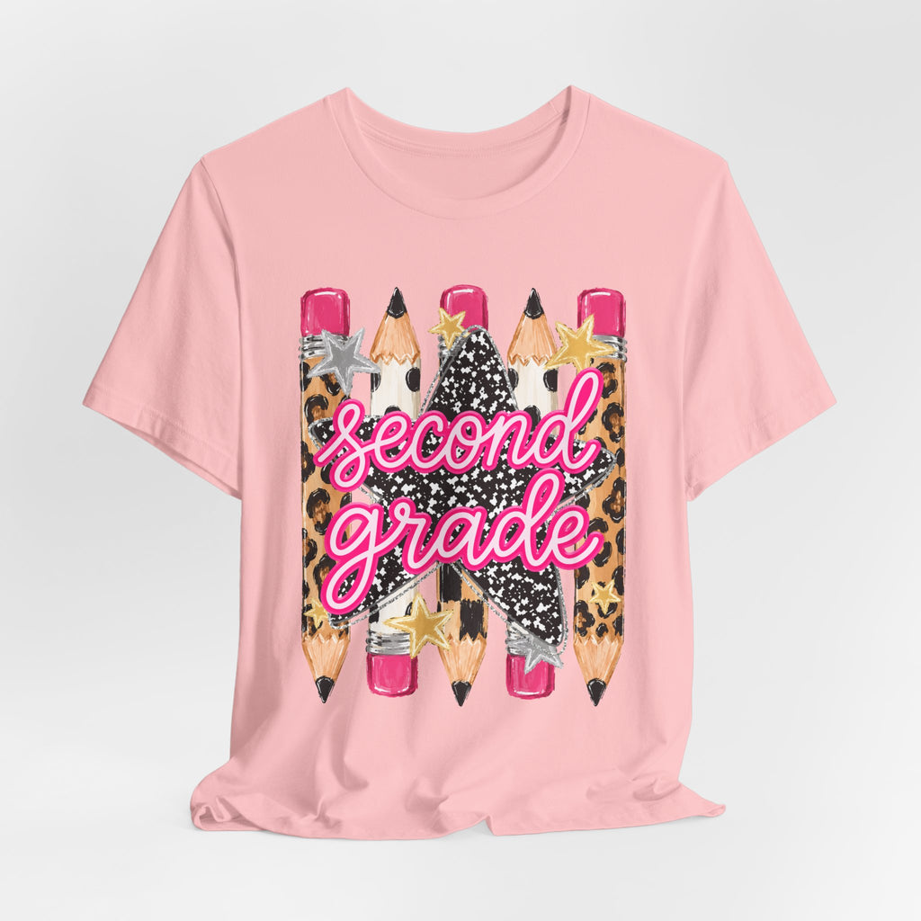 Second Grade Pencil Leopard Print T-Shirt — Back to School Teacher & Student Tee