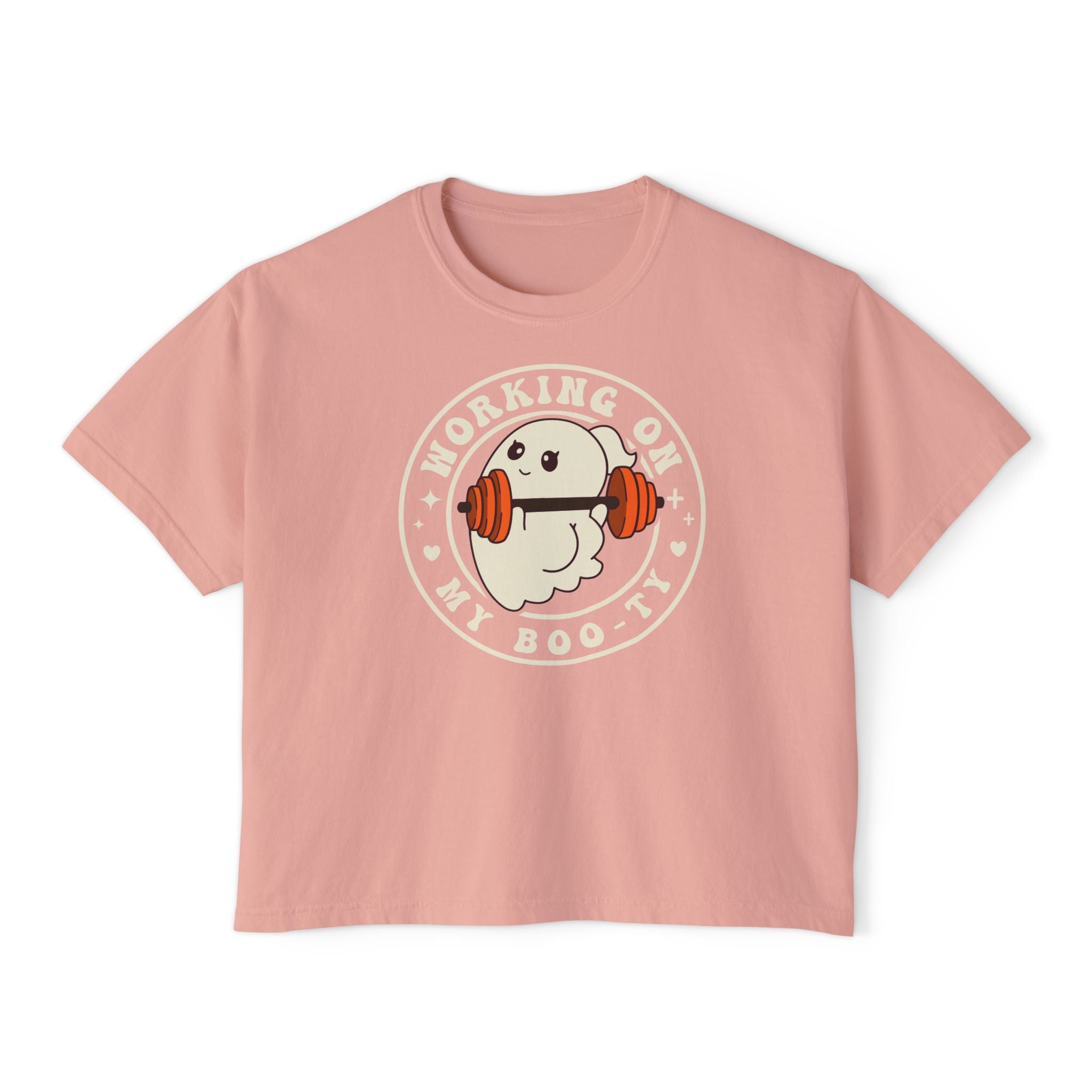 Women's Boxy Tee — Cute 'Working on My Boo-ty Ghost Weightlifting Fitness Shirt