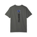 Mom Cheer support T-Shirt — "MOM" with Blue bow & Personalized Back Print