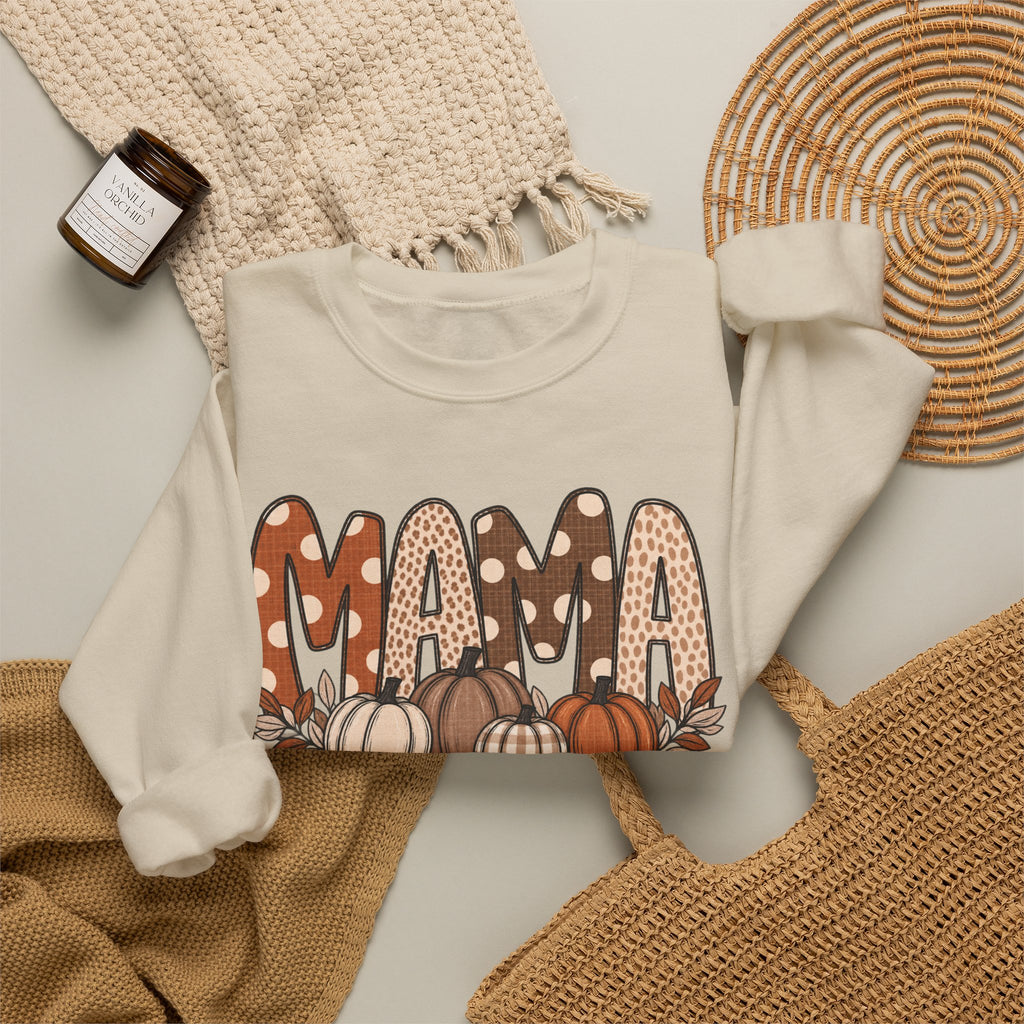 Mama Pumpkin Personalized sleeve with names Fall Crewneck Sweatshirt