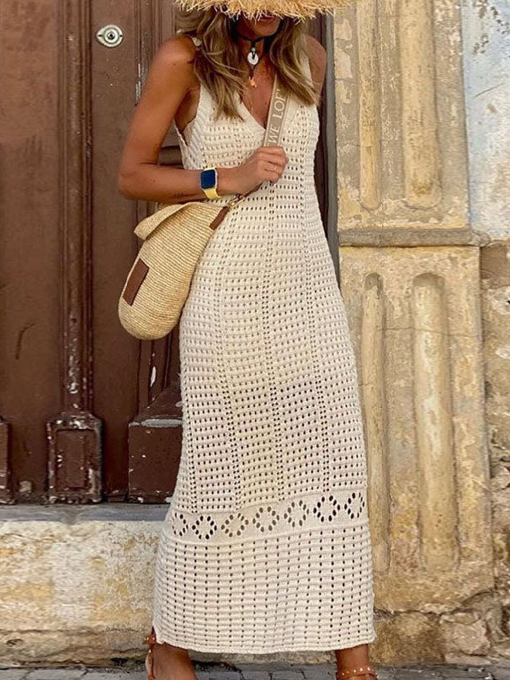 Sleeveless Crochet Knit Dress