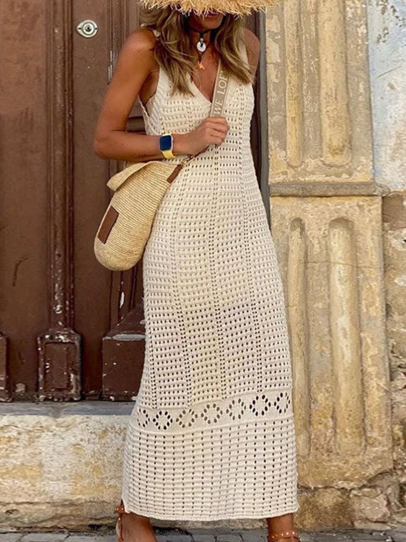 Sleeveless Crochet Knit Dress