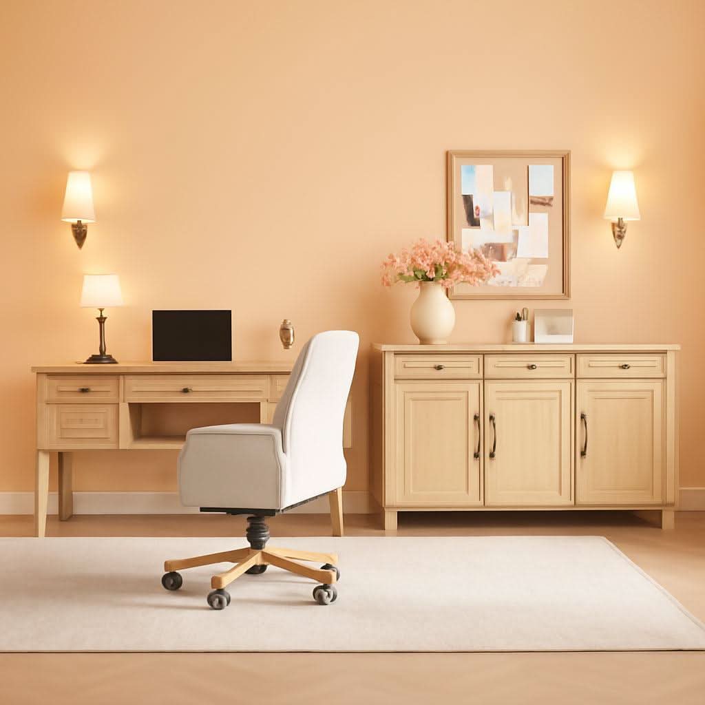 56 Inch Oak Executive Desk With Integrated Charging System