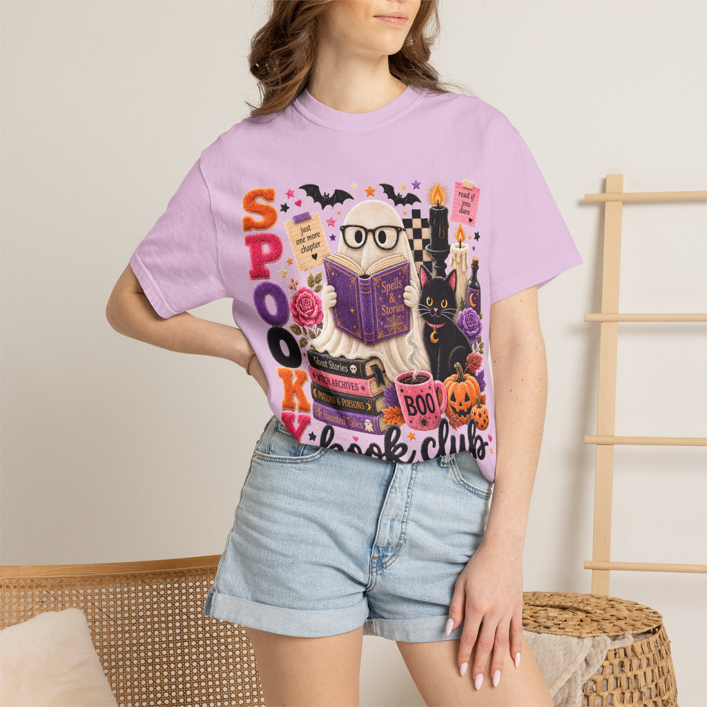 Spooky Book Club T-shirt | Halloween Reading Cat Owl Pumpkin