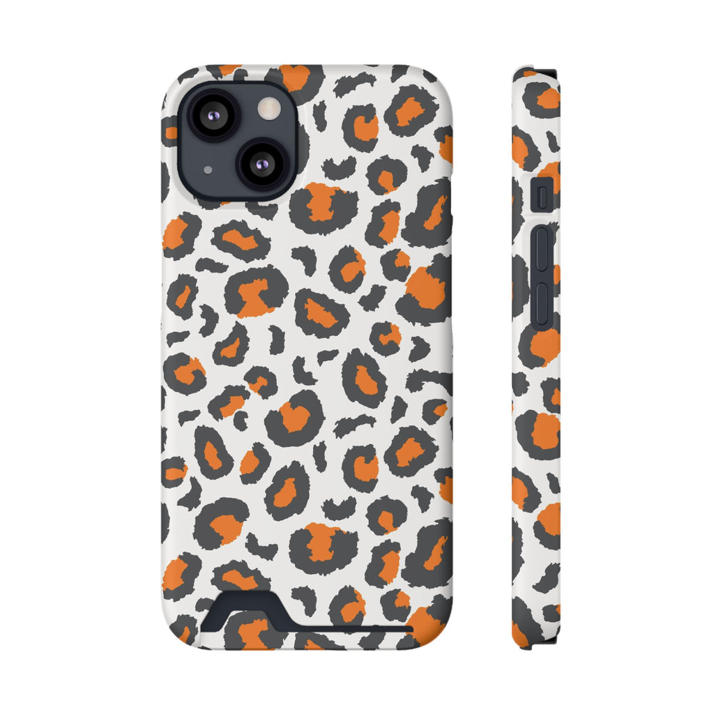 Orange white and grey cheetah print Phone Case With Card Holder, Tennessee Vols colors phone case