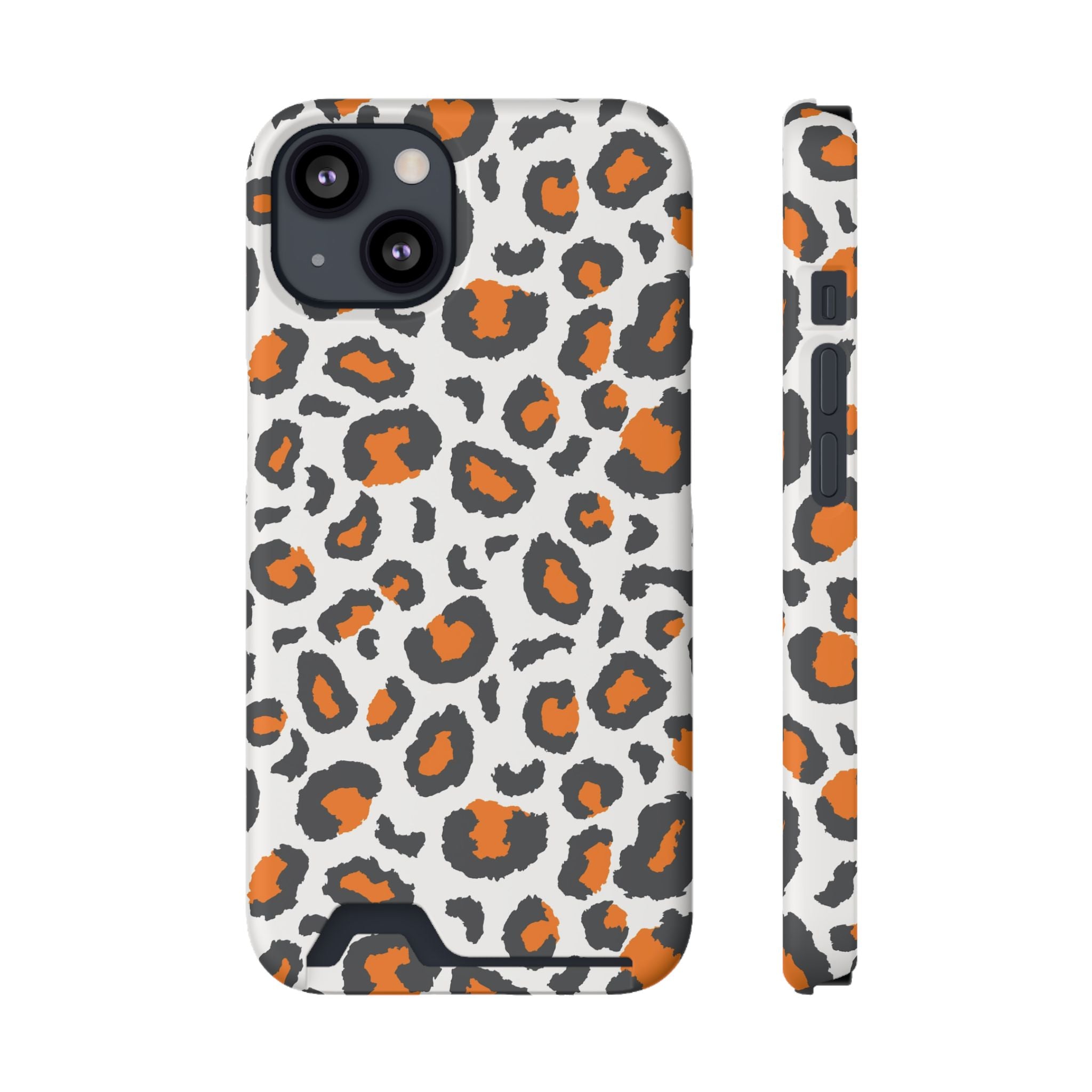 Orange white and grey cheetah print Phone Case With Card Holder, Tennessee Vols colors phone case