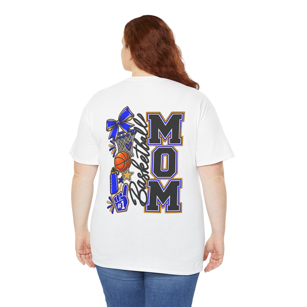 Basketball Mom T-Shirt — 'MOM' Lettering with Hoop, Ball & #1 Foam Finger Design