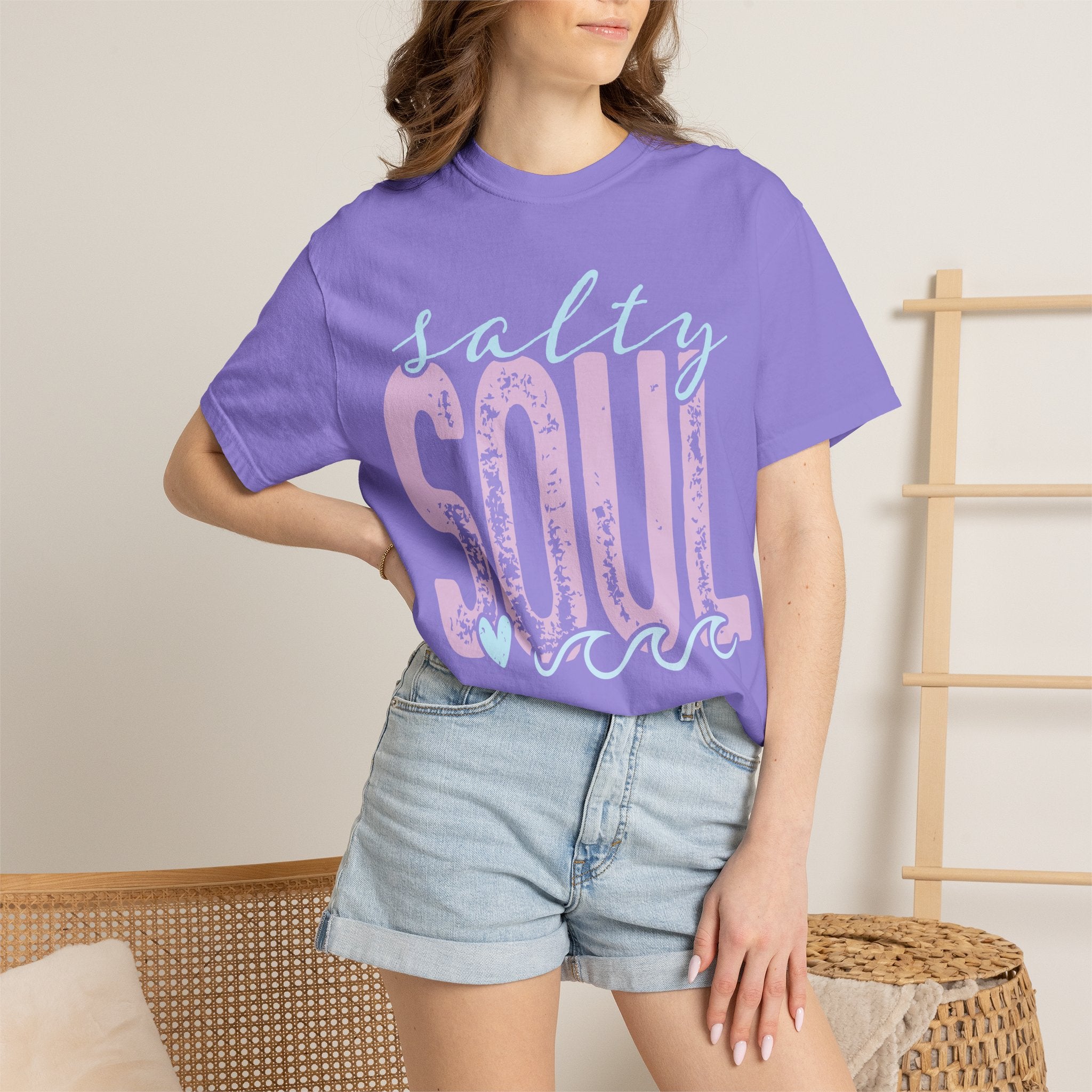 Salty Soul T-shirt | beachy seaside design, script & distressed letters