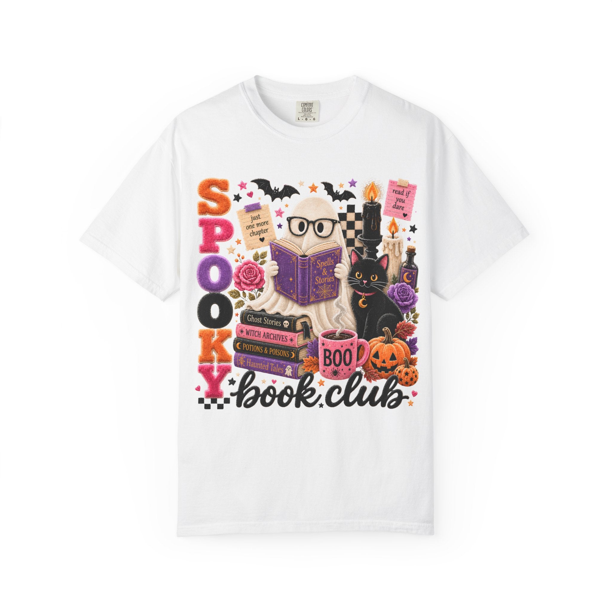 Spooky Book Club T-shirt | Halloween Reading Cat Owl Pumpkin