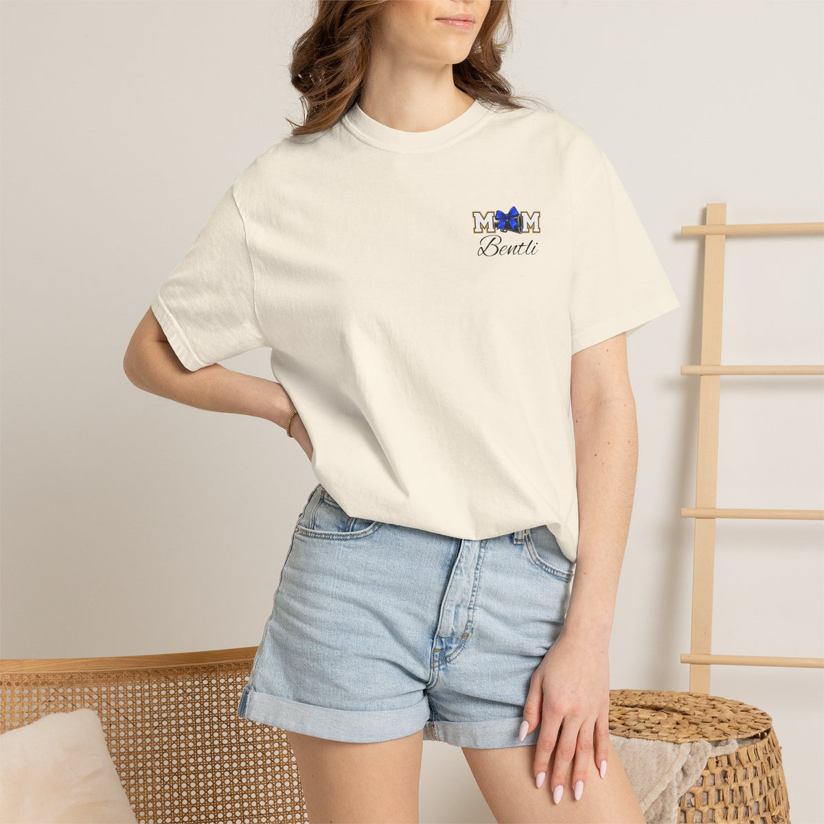 Cheer Mom T-Shirt — Cheerleading Mom Tee with Pom Poms & Megaphone Design