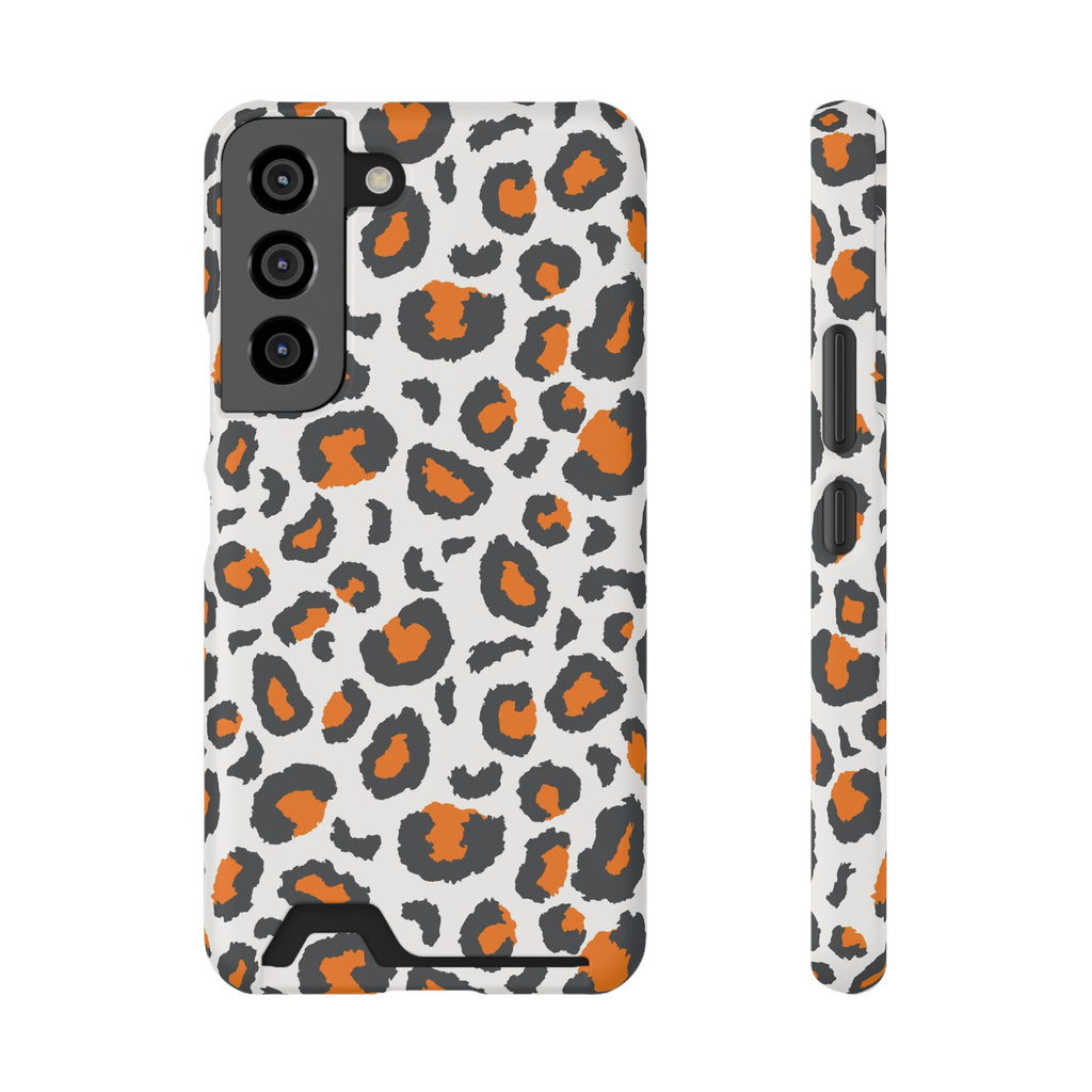 Orange white and grey cheetah print Phone Case With Card Holder, Tennessee Vols colors phone case