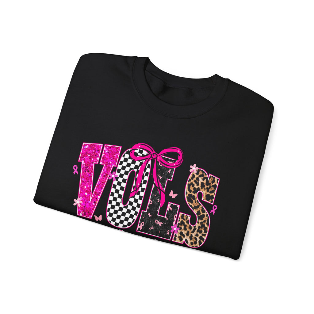 Crewneck Sweatshirt - VOLS Cheer For A Cure Pink Ribbon Leopard & Glitter Design