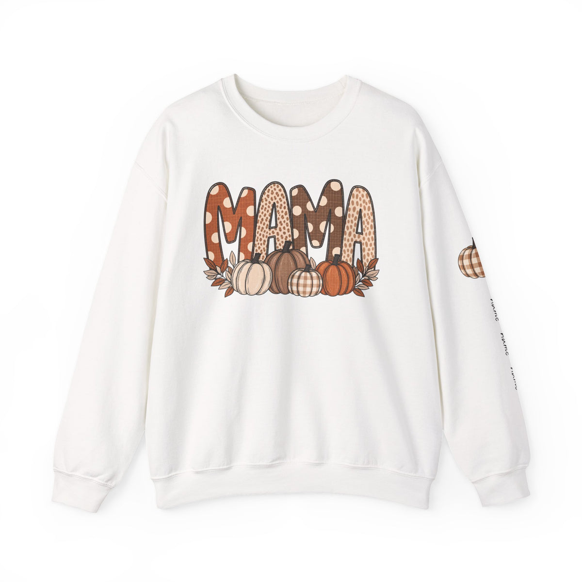Mama Pumpkin Personalized sleeve with names Fall Crewneck Sweatshirt