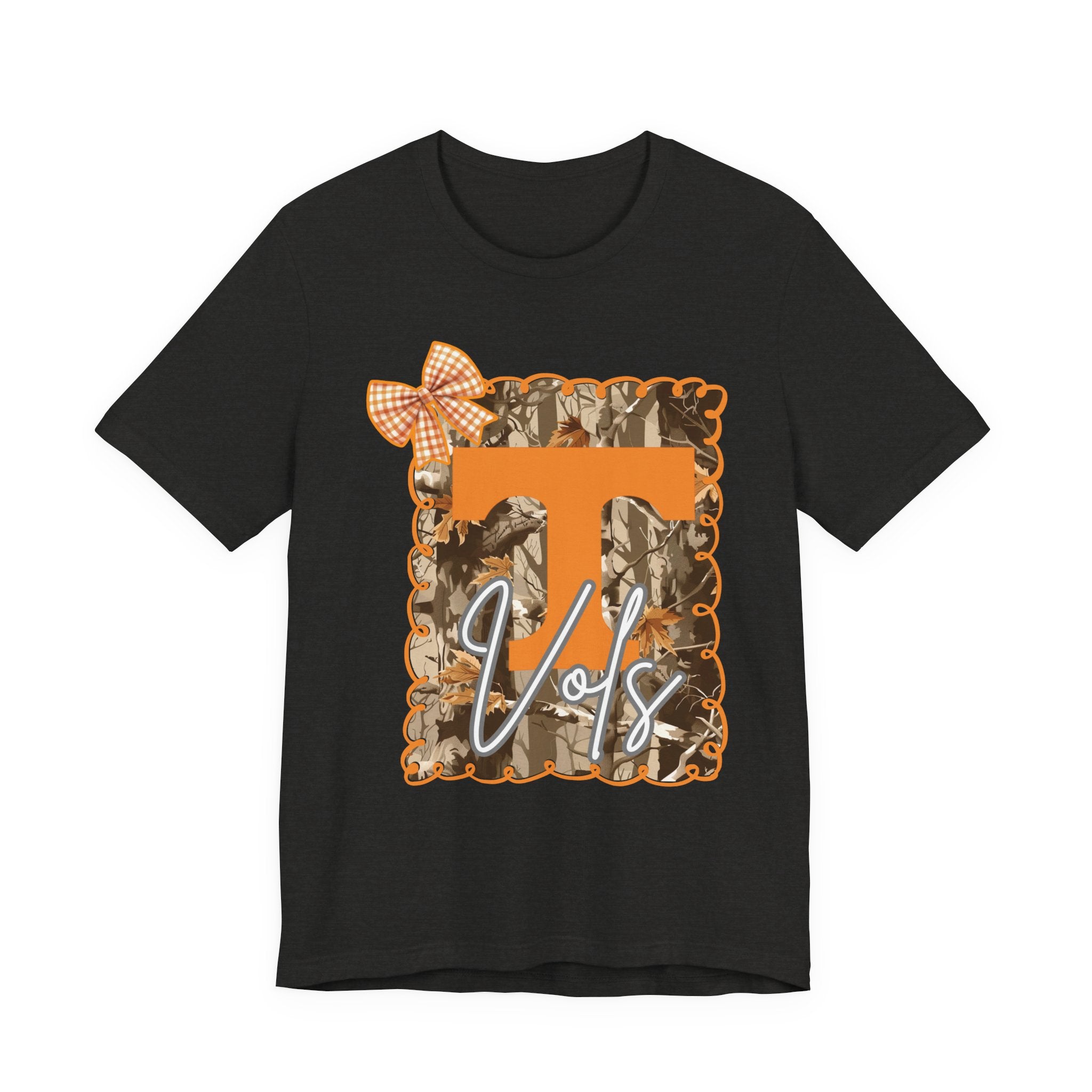 Vols T-Shirt | Orange T monogram, camo frame, gingham bow TN Vols football gift