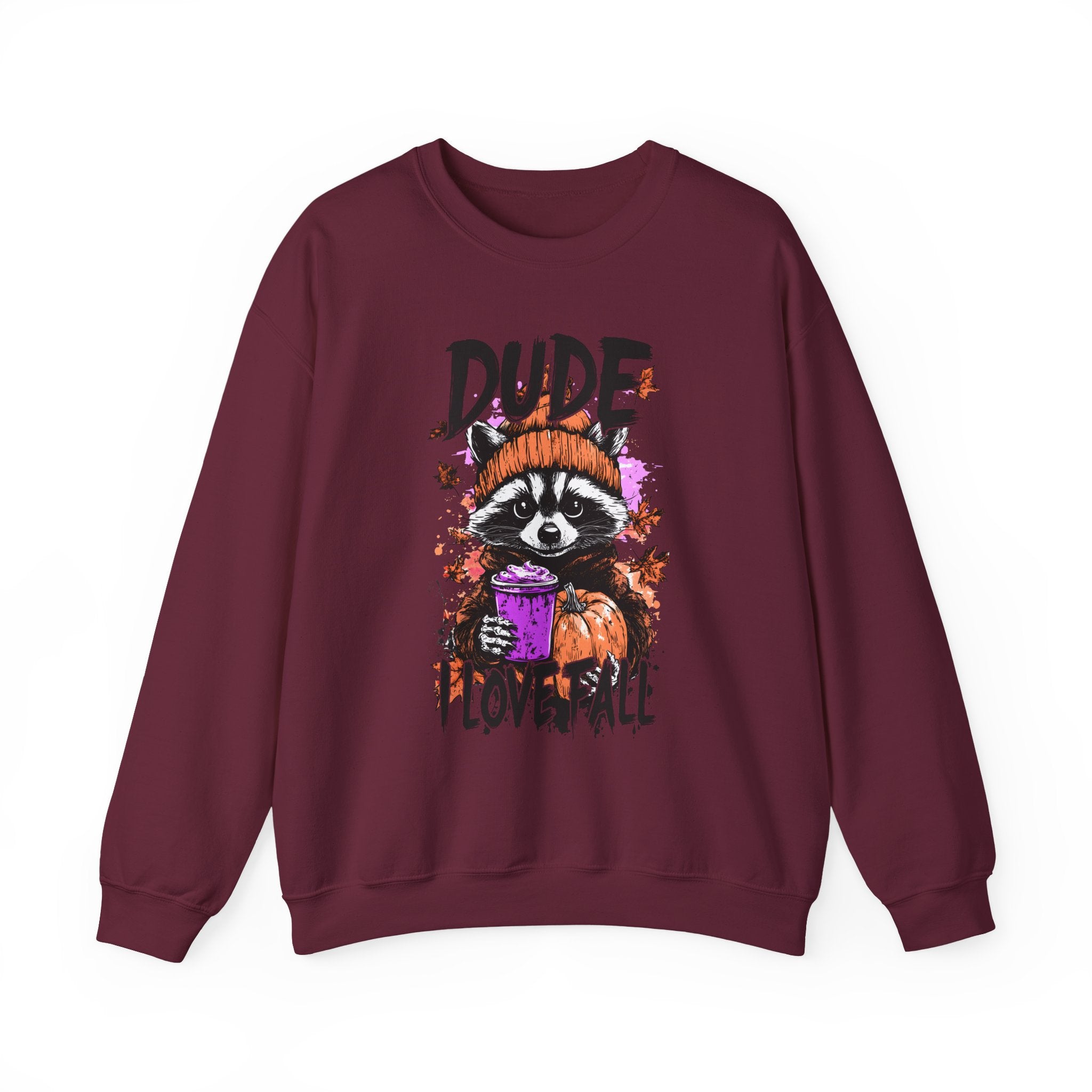 Fall Raccoon Sweatshirt - "Dude I Love Fall" Cozy Autumn GIldan sweatshirt
