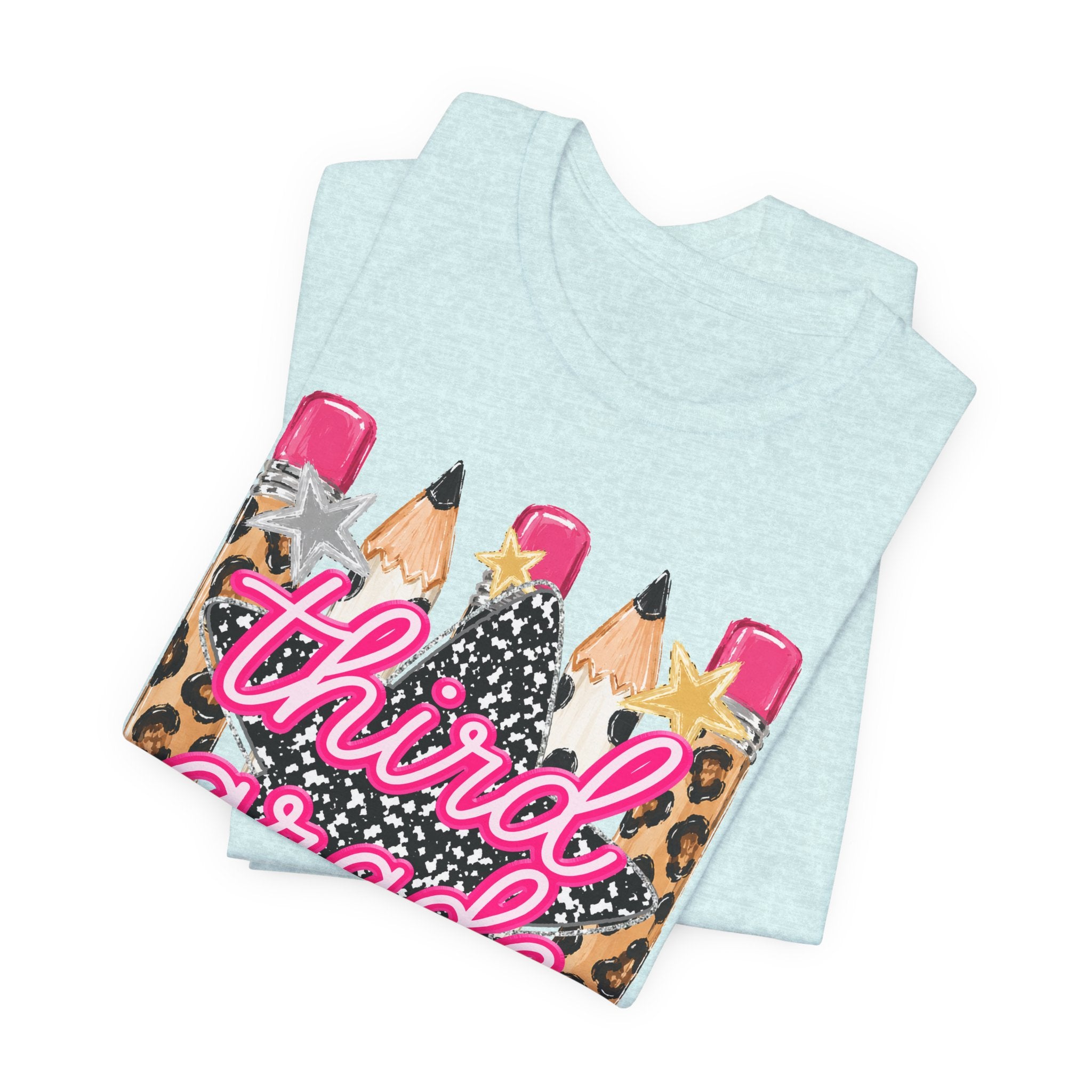 Third Grade Pencils T‑Shirt — Leopard & Glitter Back-to-School Tee