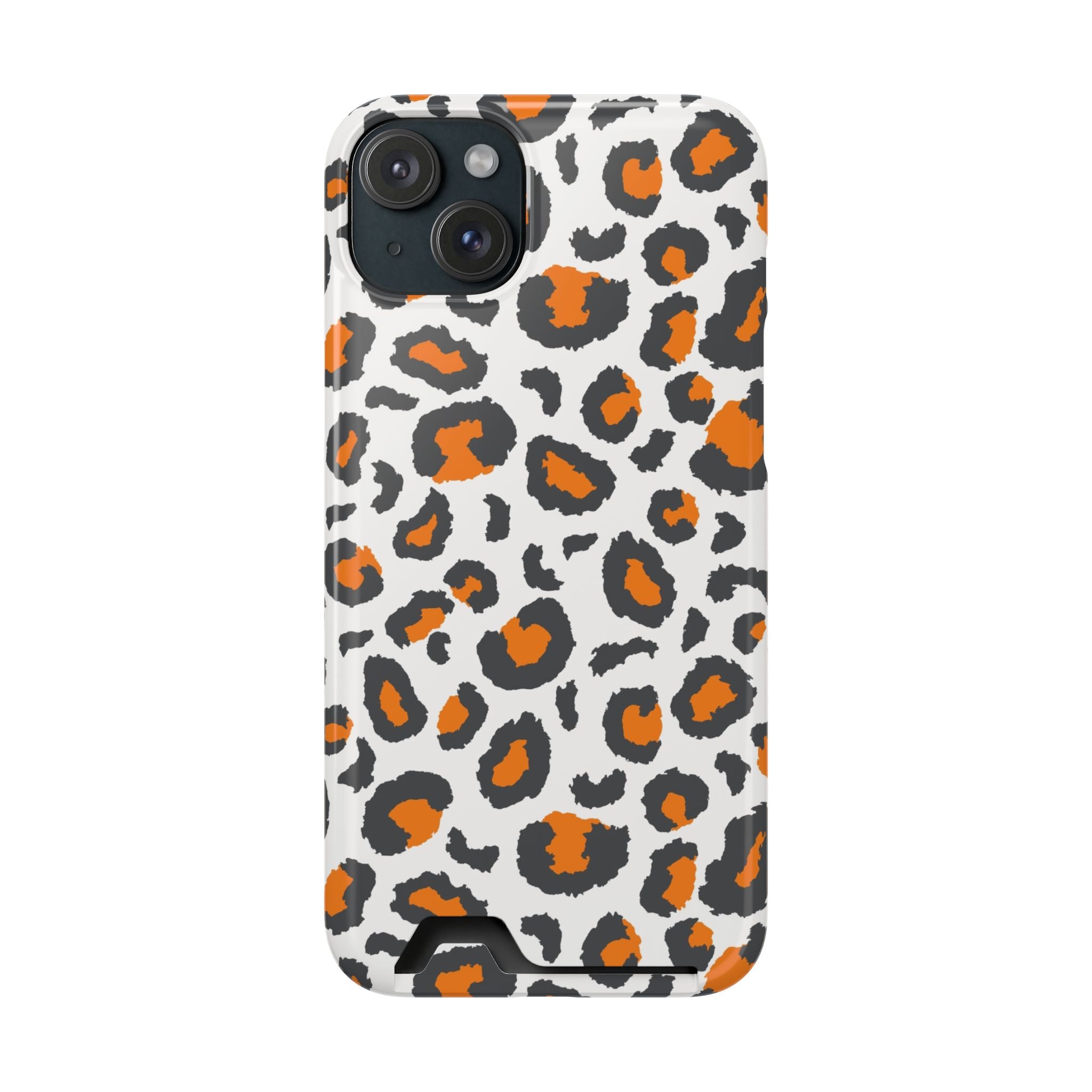 Orange white and grey cheetah print Phone Case With Card Holder, Tennessee Vols colors phone case