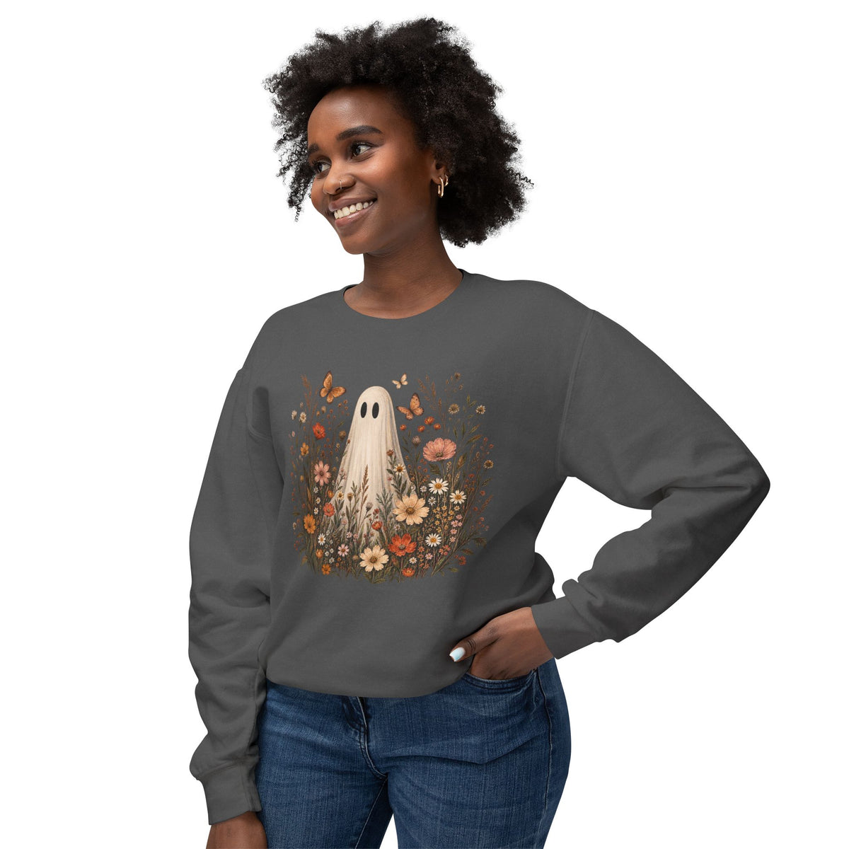 Ghost in wildflowers Comfort Colors Unisex Lightweight Crewneck Sweatshirt