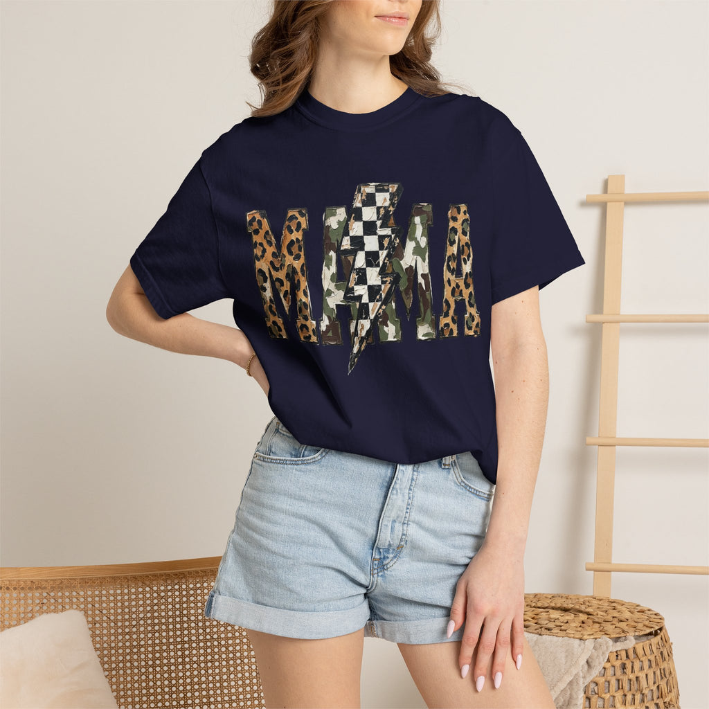 MAMA Lightning Bolt Leopard Check T-Shirt | Mama Tee