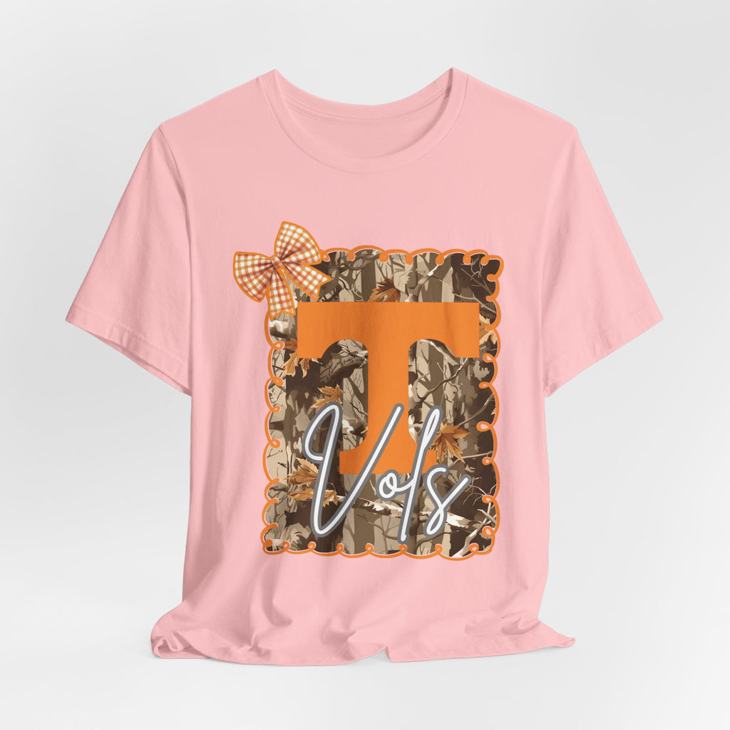 Vols T-Shirt | Orange T monogram, camo frame, gingham bow TN Vols football gift