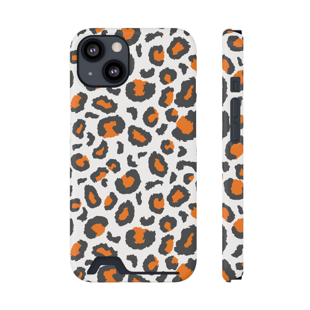 Orange white and grey cheetah print Phone Case With Card Holder, Tennessee Vols colors phone case