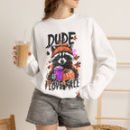 Fall Raccoon Sweatshirt - "Dude I Love Fall" Cozy Autumn GIldan sweatshirt
