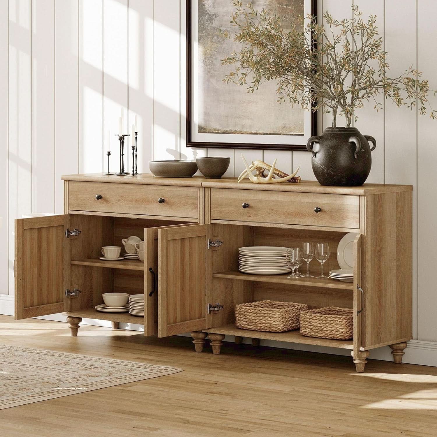 56 Inch Oak Executive Desk With Integrated Charging System