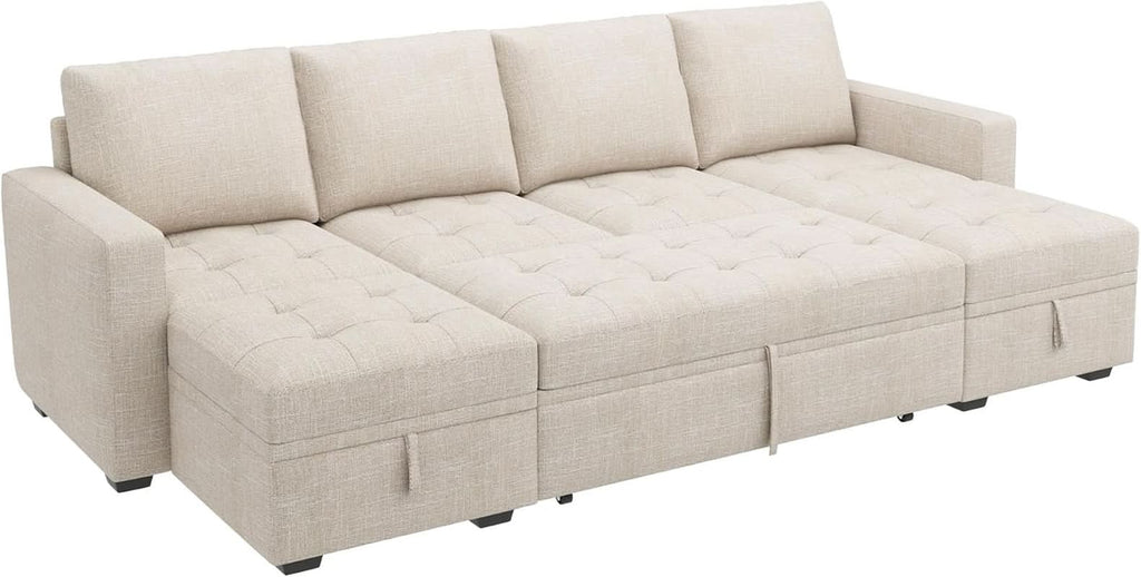 Beige Modular Sleeper Sectional Couch With Storage