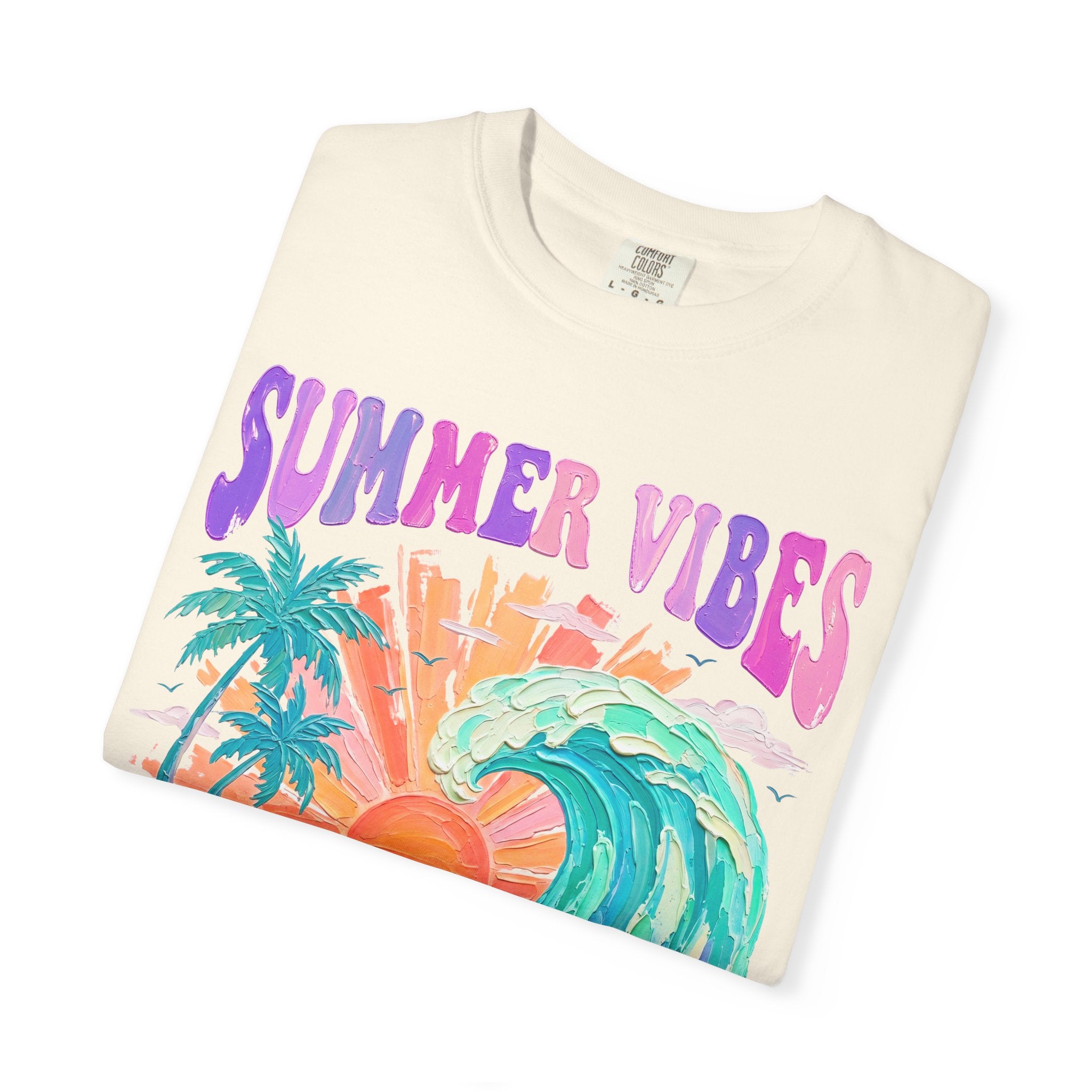 Summer Vibes Wave T-Shirt | Tropical Palm Sunset Hibiscus Beach lover tee