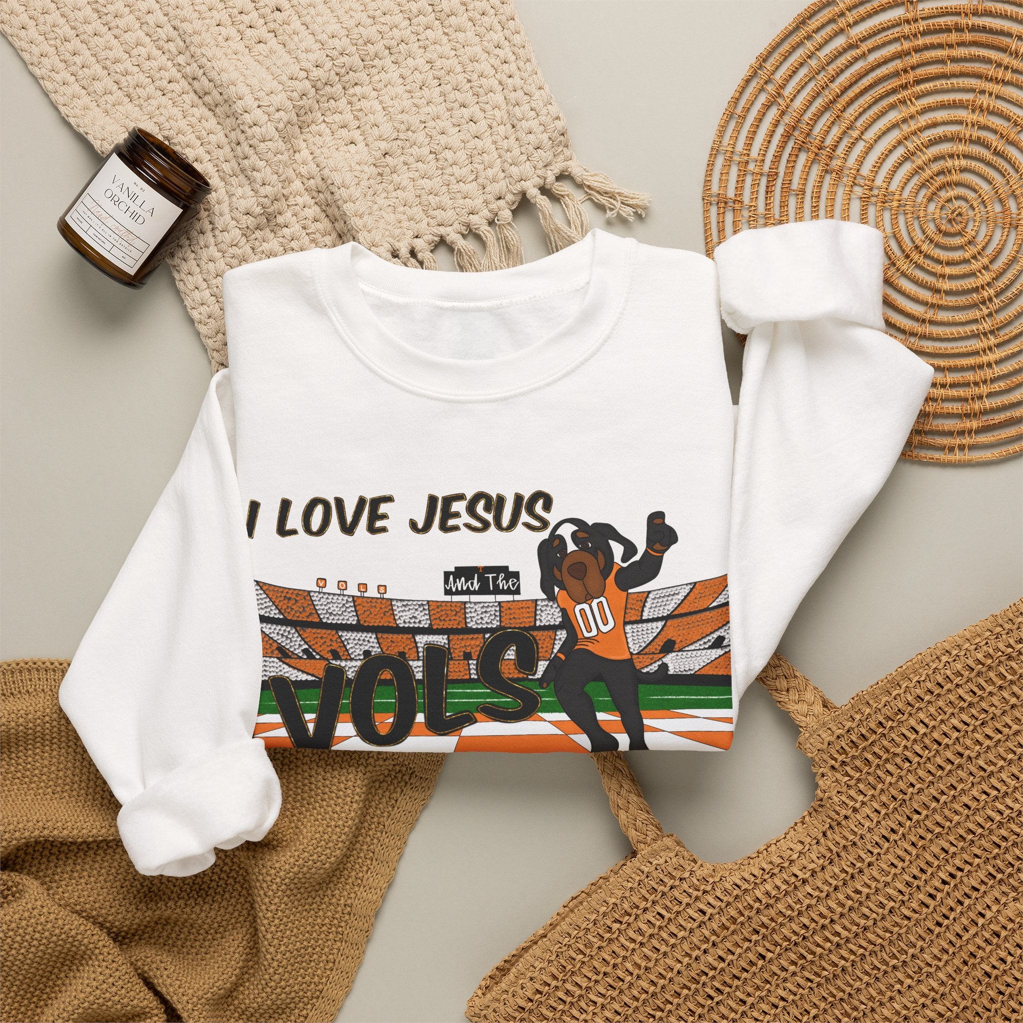 I Love Jesus and Tennessee Vols football, Crewneck Sweatshirt | Christian Faith Graphic