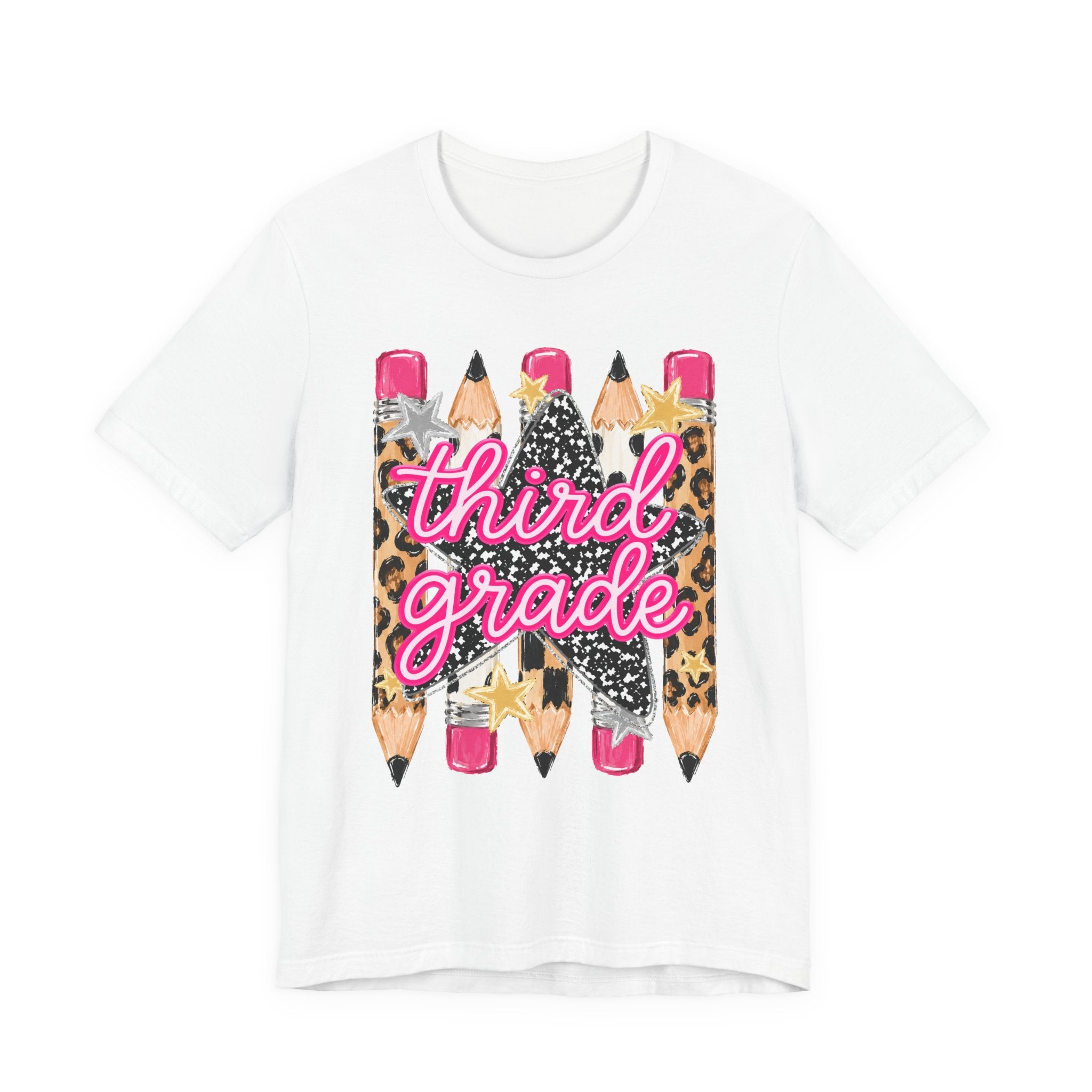 Third Grade Pencils T‑Shirt — Leopard & Glitter Back-to-School Tee