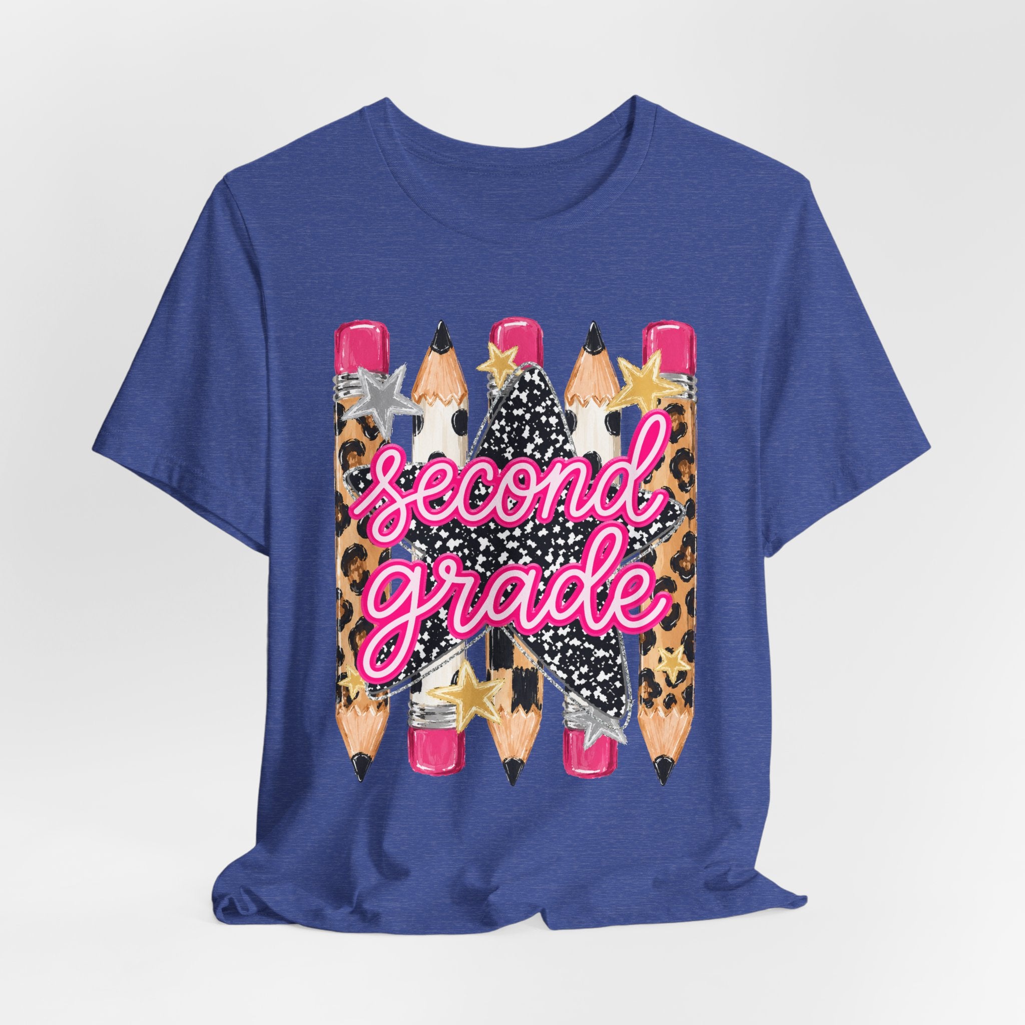 Second Grade Pencil Leopard Print T-Shirt — Back to School Teacher & Student Tee
