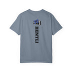 Mom Cheer support T-Shirt — "MOM" with Blue bow & Personalized Back Print