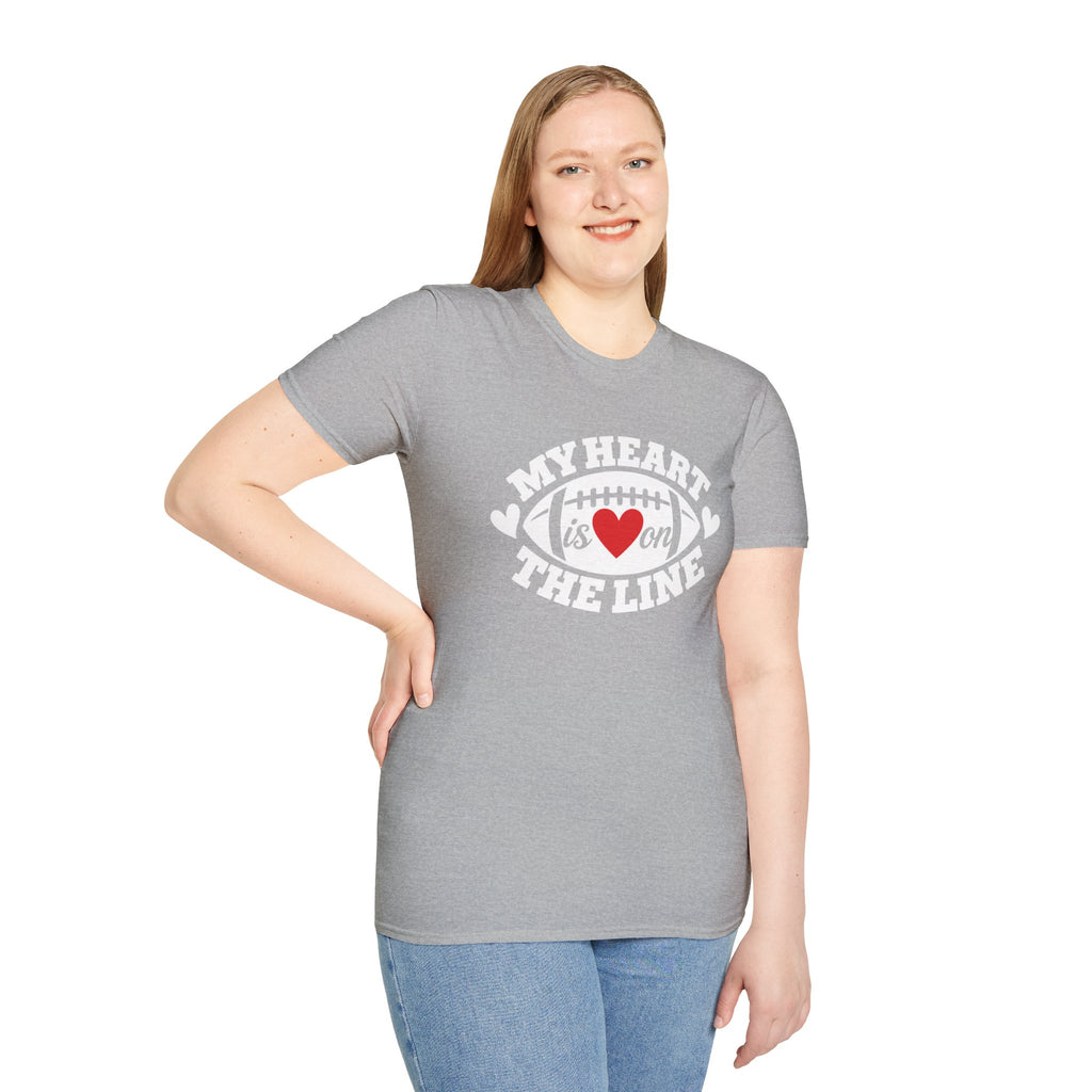 My Heart Is On The Line Football T-Shirt — Heart & Football Fan Tee