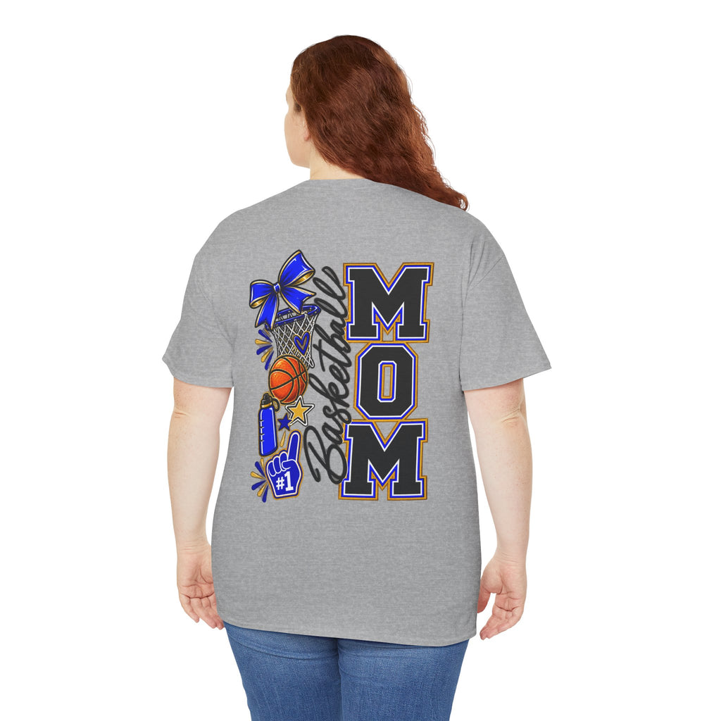 Basketball Mom T-Shirt — 'MOM' Lettering with Hoop, Ball & #1 Foam Finger Design