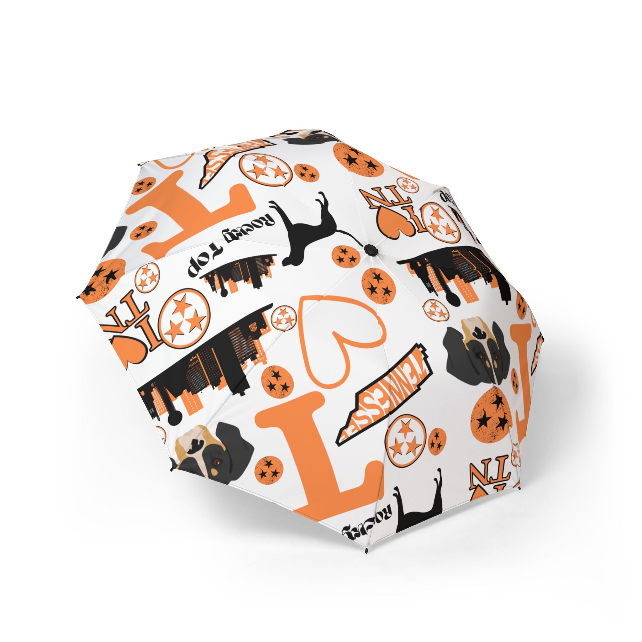 TN Vol lover Foldable Umbrella — Orange Black Pattern, Semi-Automatic Travel Umbrella